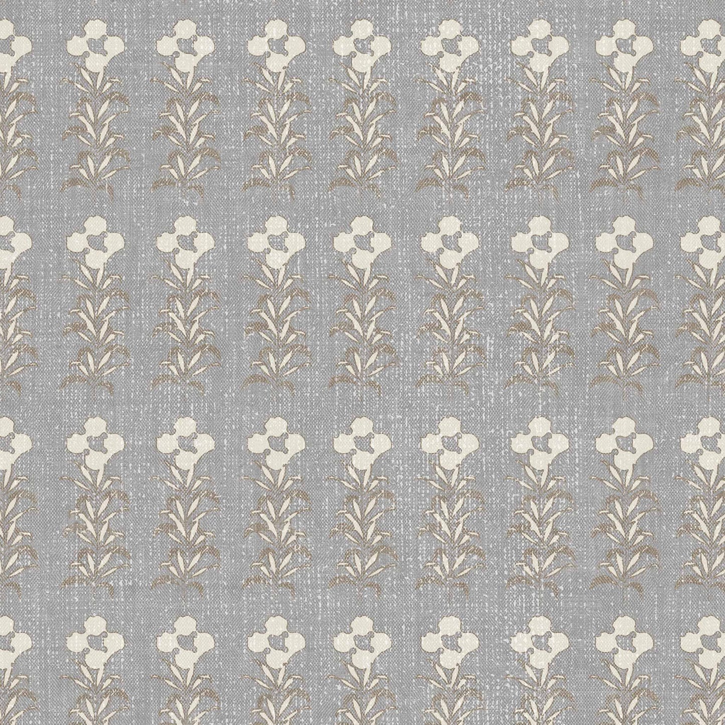 Stamped Garden Rows Wallpaper in Gray shown up close.