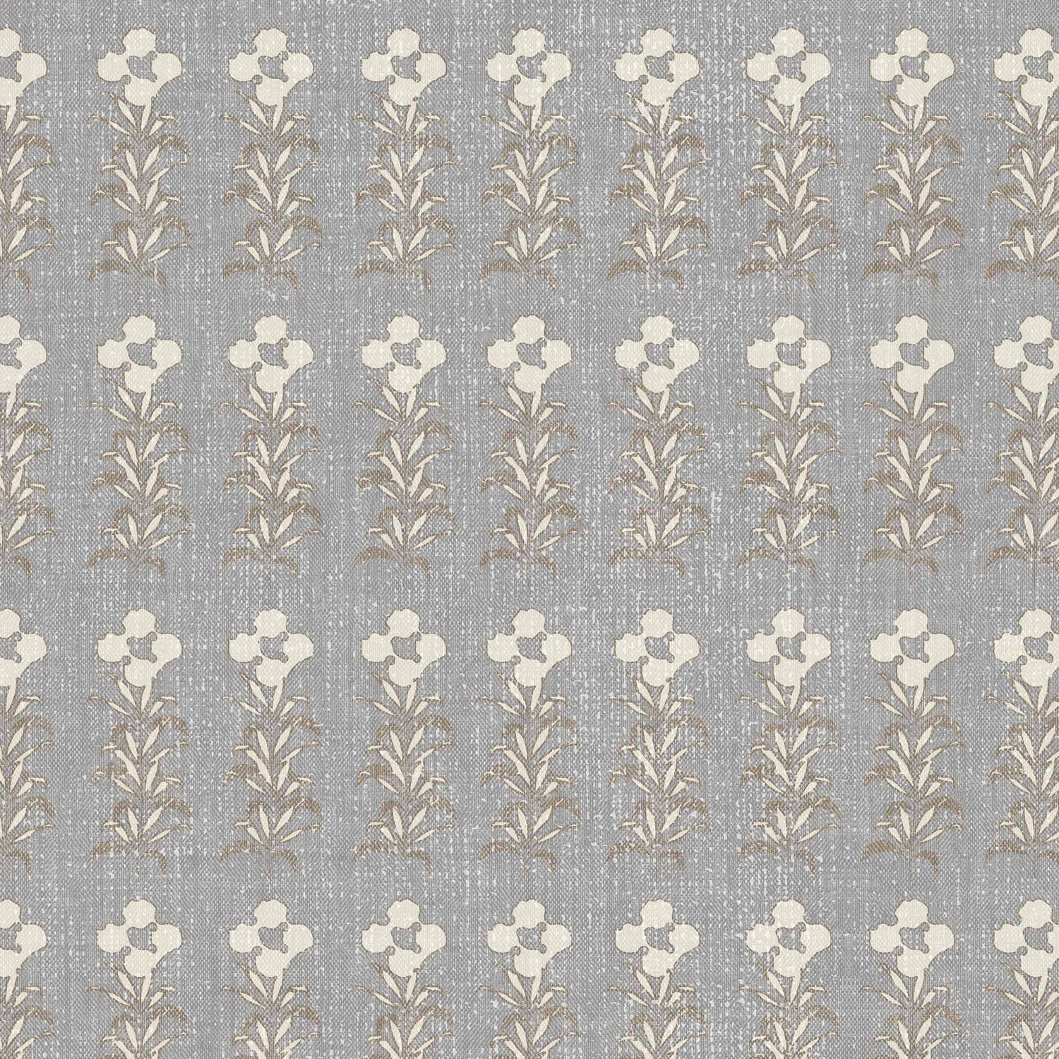 Stamped Garden Rows Wallpaper in Gray shown up close.