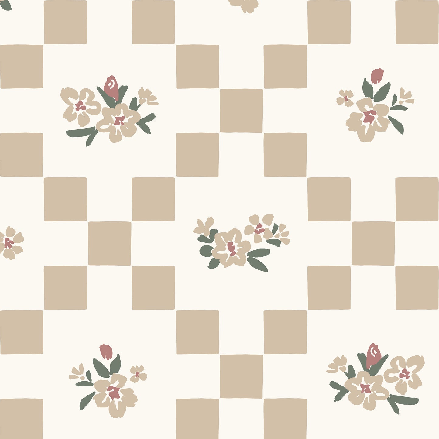 Vintage Bloom Mosaic Wallpaper in Natural shown close up.