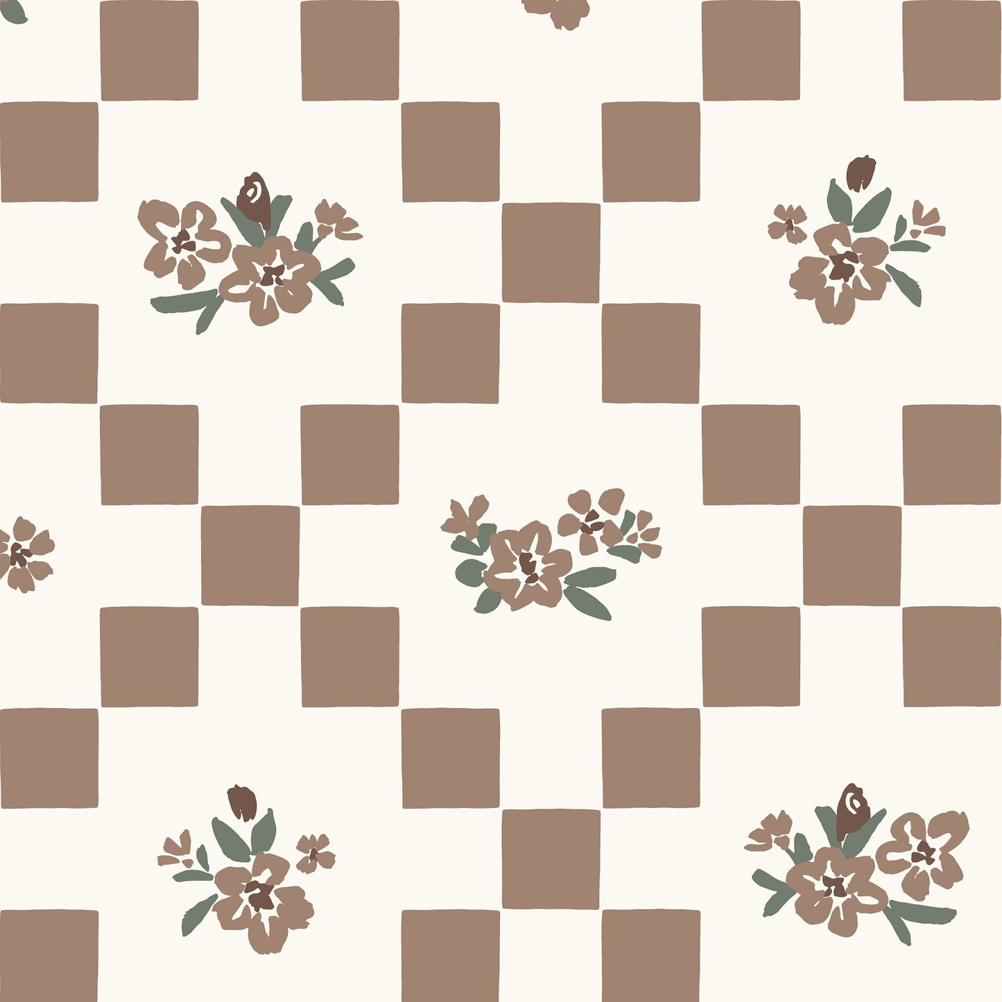 Vintage Bloom Mosaic Wallpaper in Mocha Mousse shown close up.