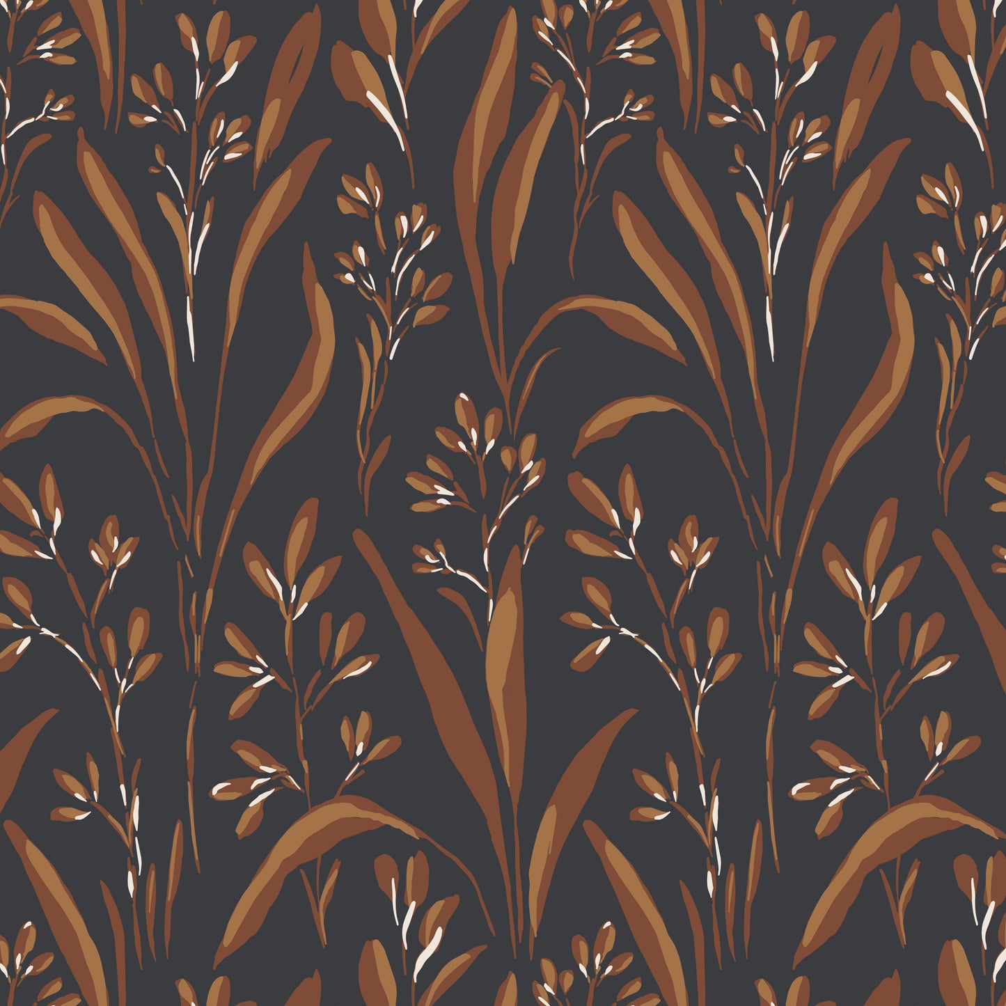 Vintage Grass Wallpaper in Charcoal Brown in a closeup view