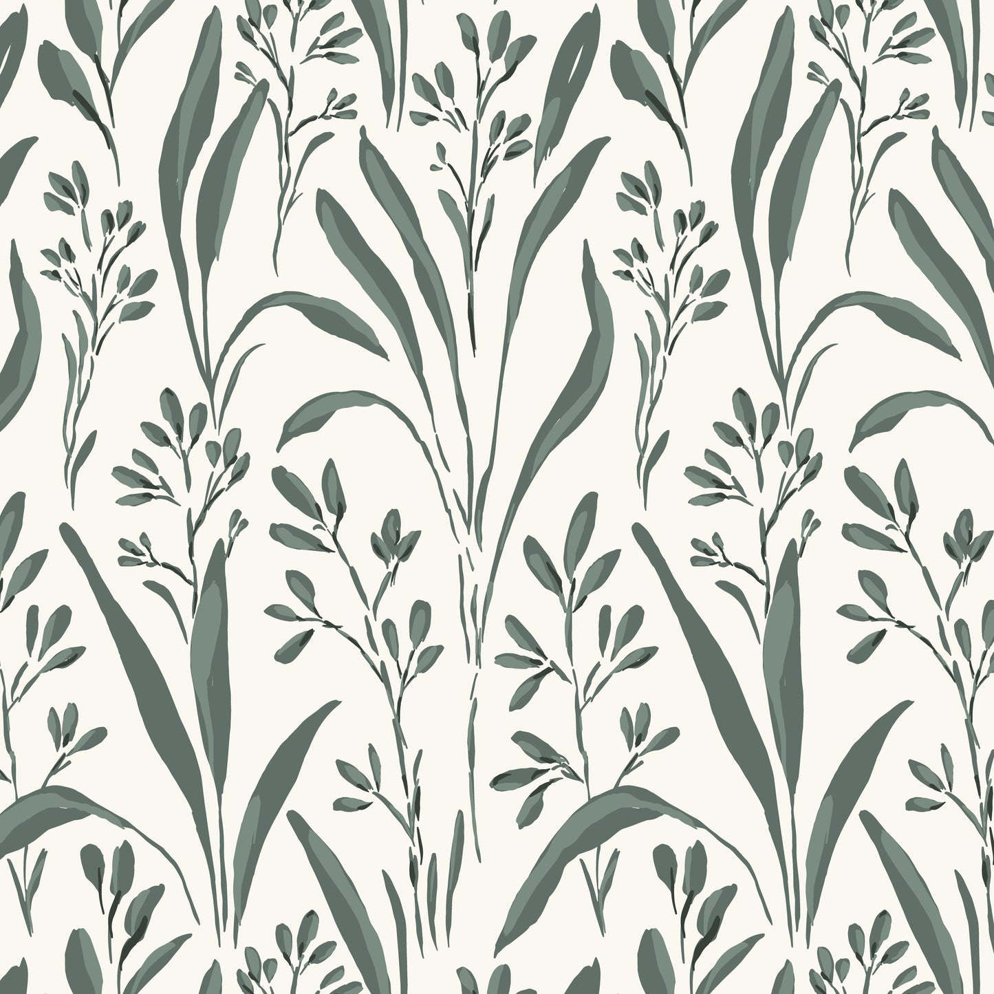 Vintage Grass Wallpaper in Lily Pad Green in a closeup view