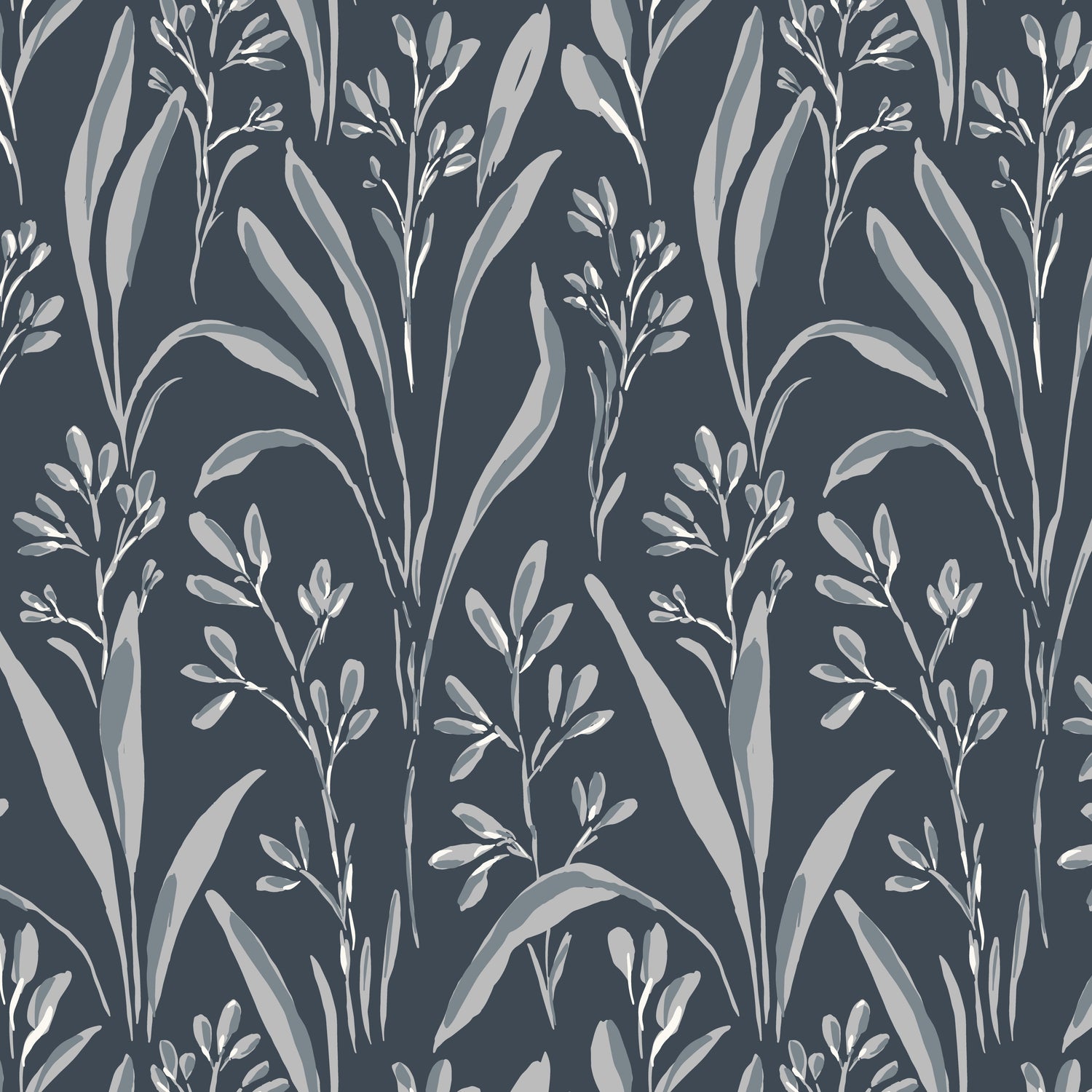 Vintage Grass Wallpaper in Navy Blue in a closeup view