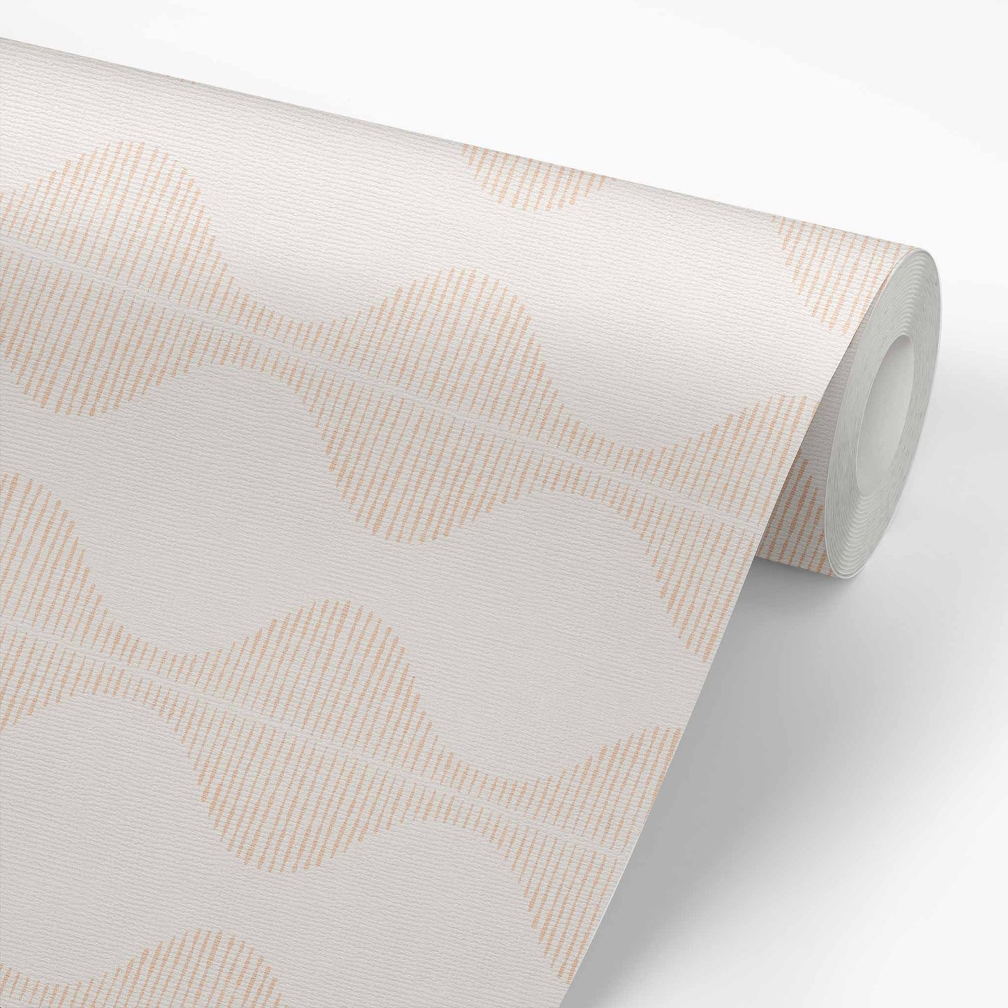 Bring a wave of modern beauty to any room with this stunning Wavy Line Art Wallpaper! The subtle coral on cream design is completely gorgeous and sure to make a statement in any space.