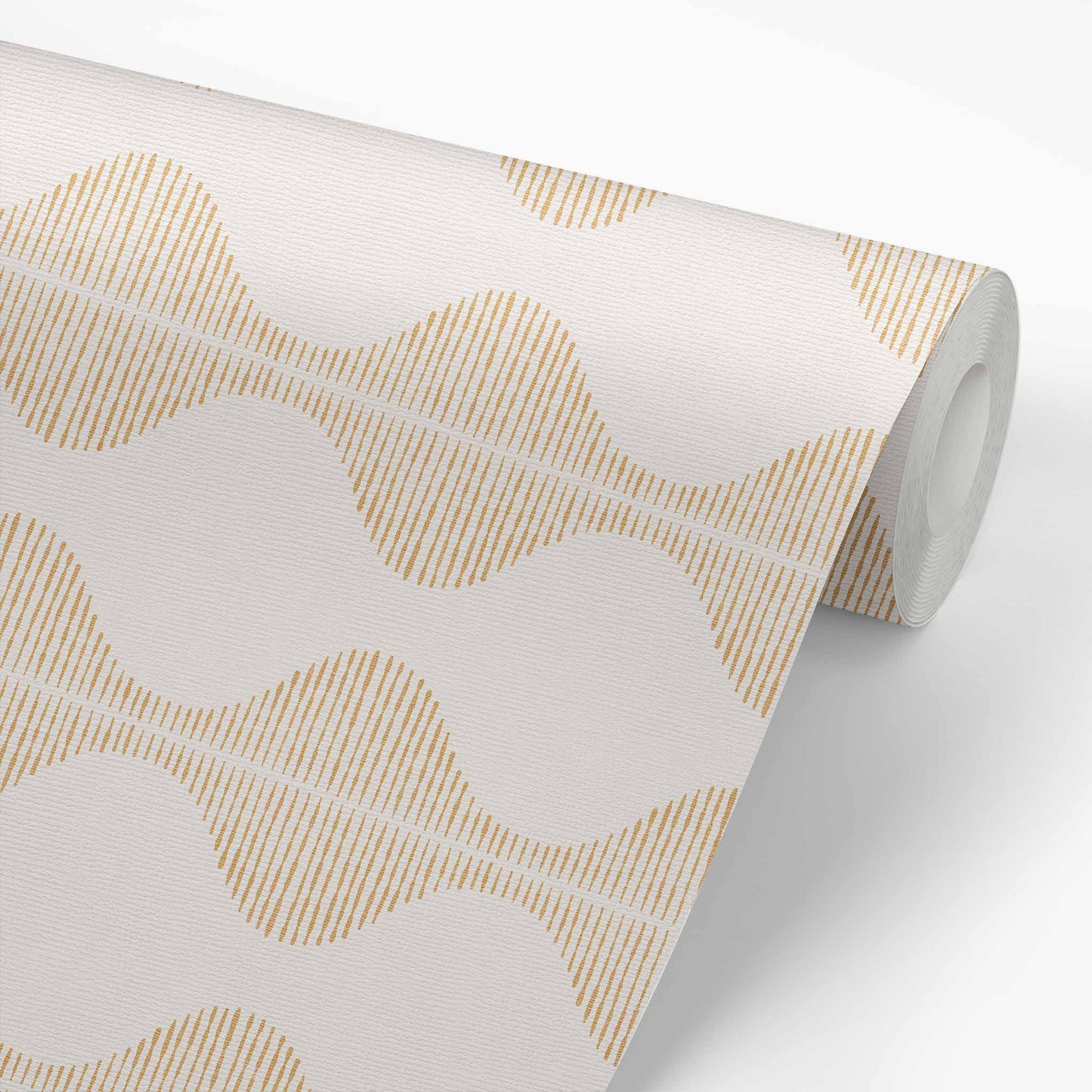 Bring a wave of modern beauty to any room with this stunning Wavy Line Art Wallpaper! The subtle tawny on cream design is completely gorgeous and sure to make a statement in any space.