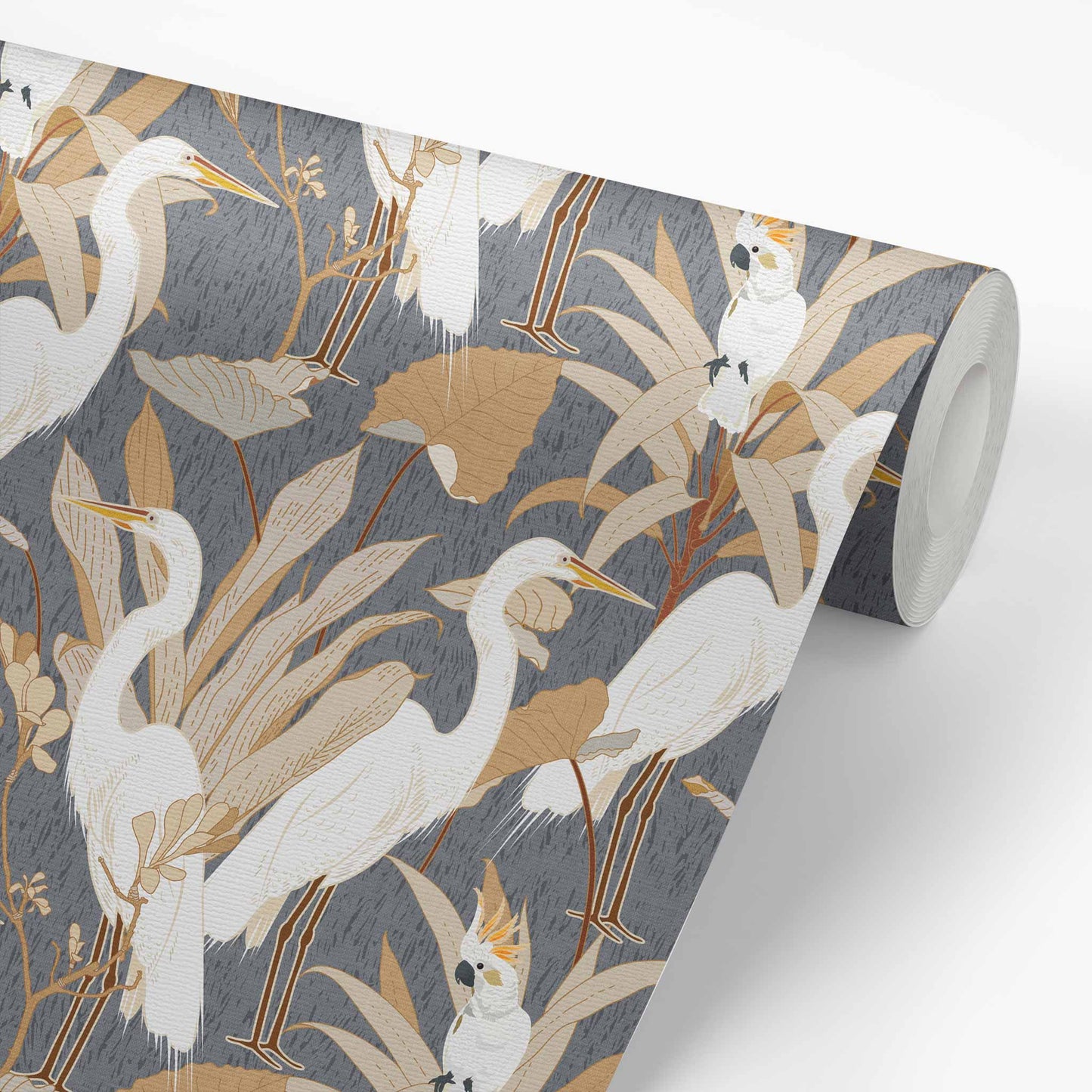 Designed with an eye-catching flair of animals and class, Cranes and Cockatoo Wallpaper - Denim Blue encaptures tasteful luxury. This exclusive wallpaper features a sophisticated design of cranes and cockatoos, perfect for bringing a sense of refinement and elegance to your home.