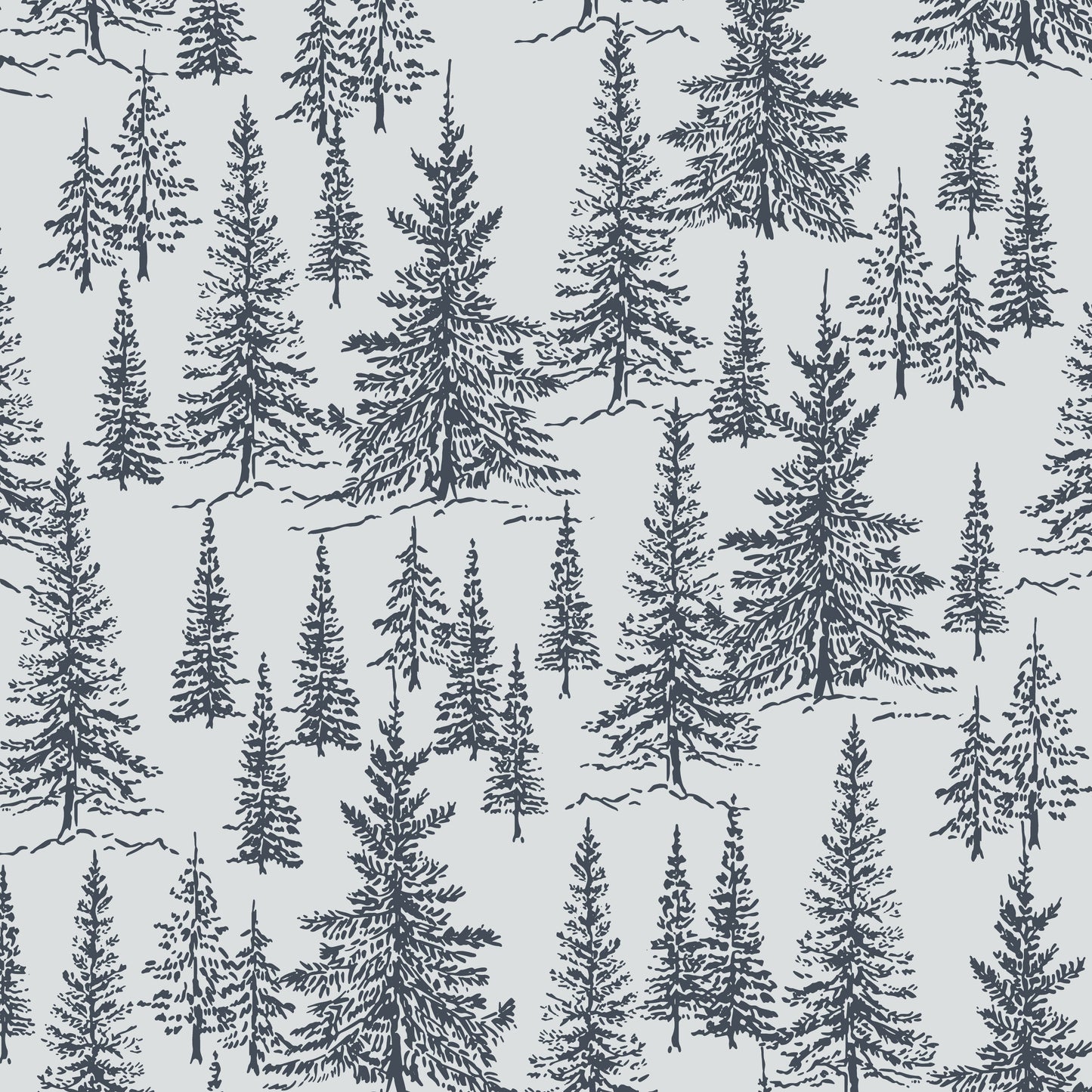 Winter Pines Wallpaper in Hale Navy in a closeup view
