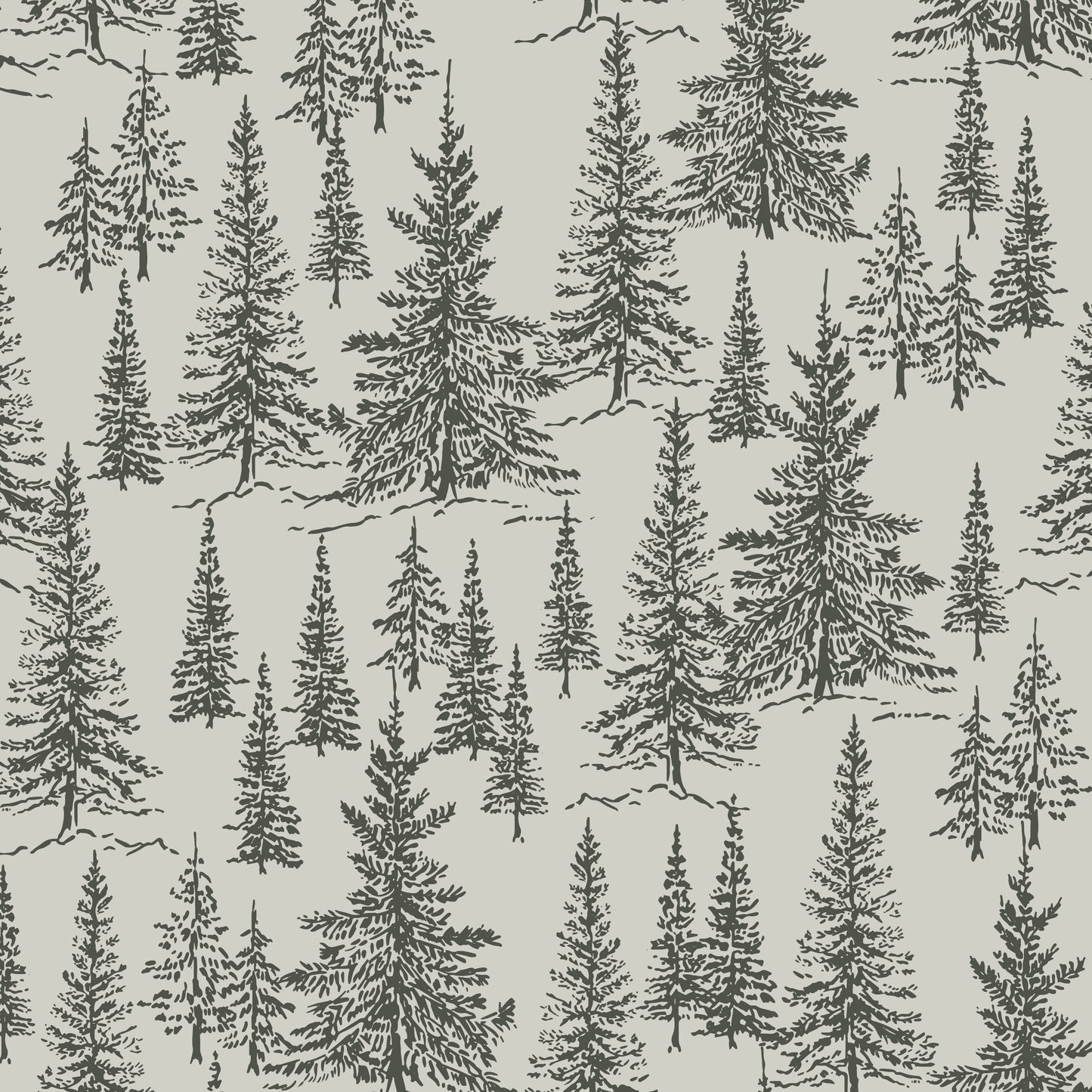 Winter Pines Wallpaper in Moss Green in a closeup view