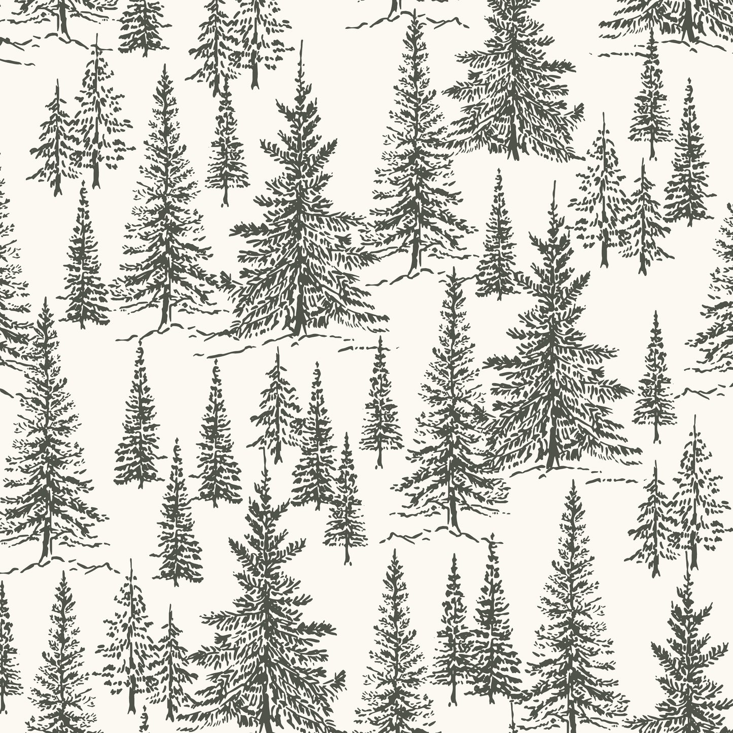 Winter Pines Wallpaper in Forest Green in a closeup view