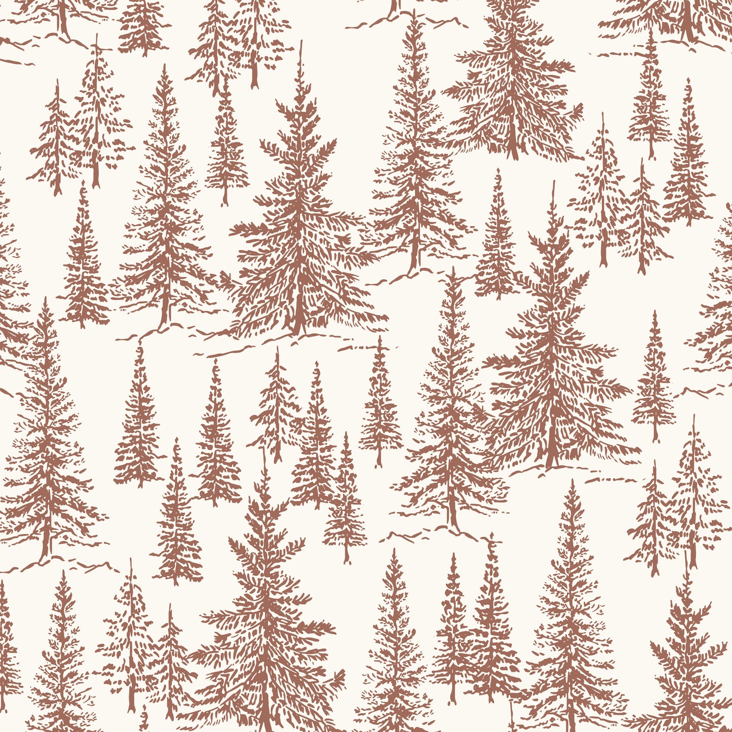Winter Pines Wallpaper in Rust Orange in a closeup view