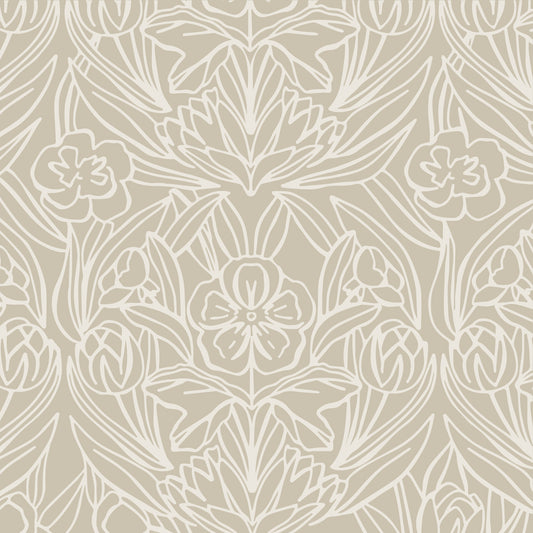 Featuring a subtle combination of florals, this cream wallpaper adds a touch of elegance shown in this zoomed in image.