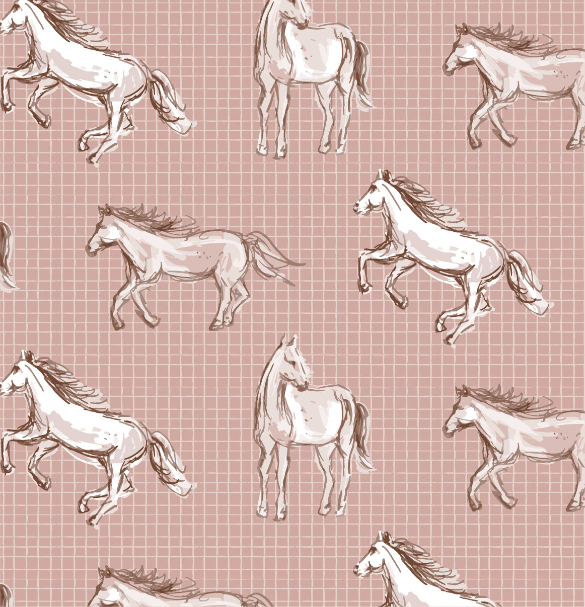 Wild Horses Wallpaper in Blush shown up close.