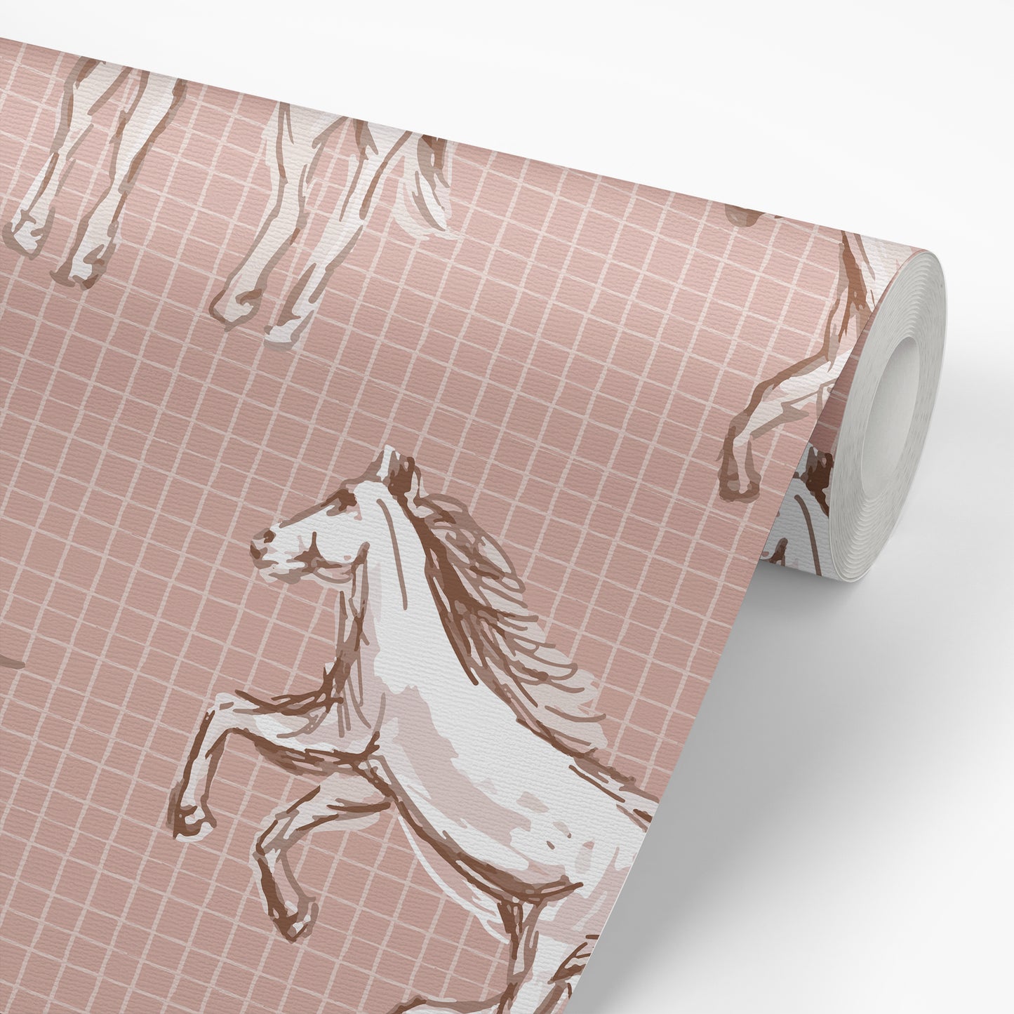 Wild Horses Wallpaper in Blush shown on a wallpaper roll.