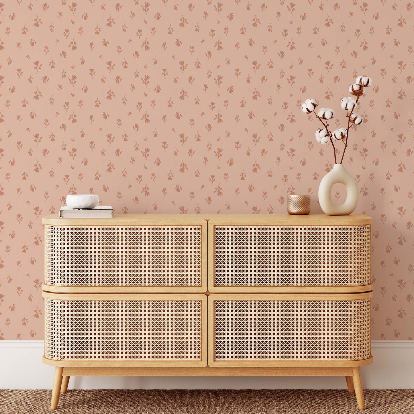Bedroom featuring Cayla Naylor Annette-Blush Peel and Stick Wallpaper - a floral pattern