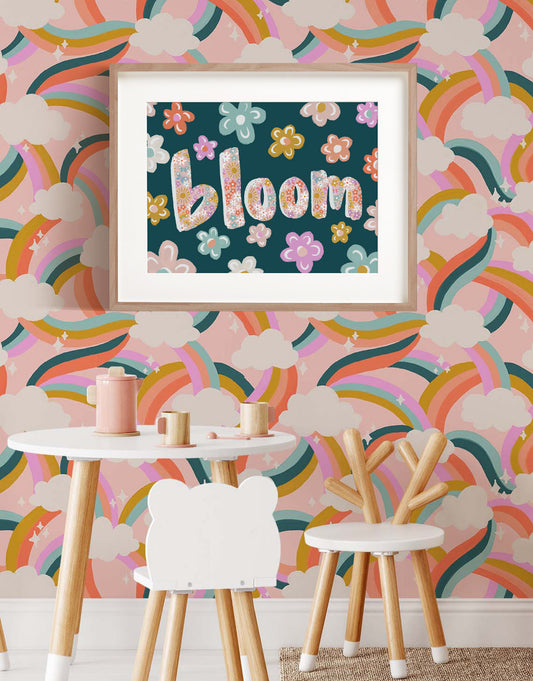 Our Bloom art print pictured in a frame is sure to inspire your loved ones with it's bold and colorful letters.