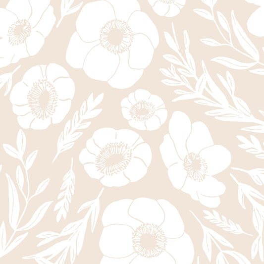 Winter Poppies Wallpaper - Cream