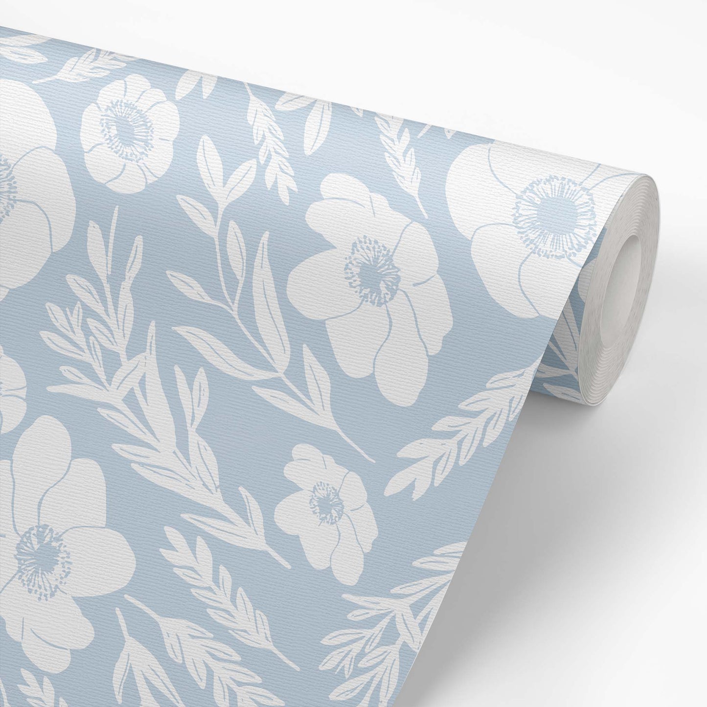 Winter Poppies Wallpaper - Dusty Blue
