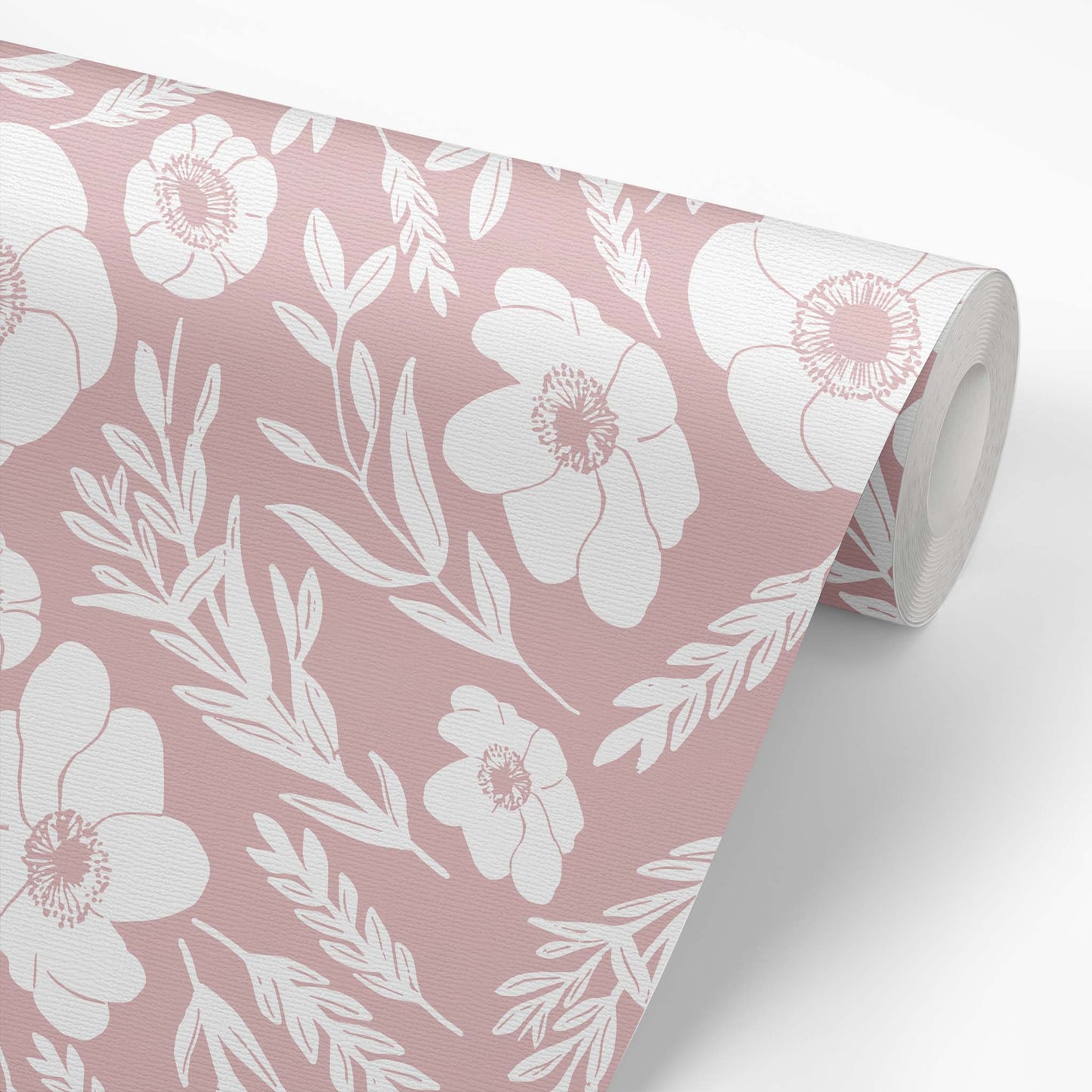 Winter Poppies Wallpaper - Dusty Rose