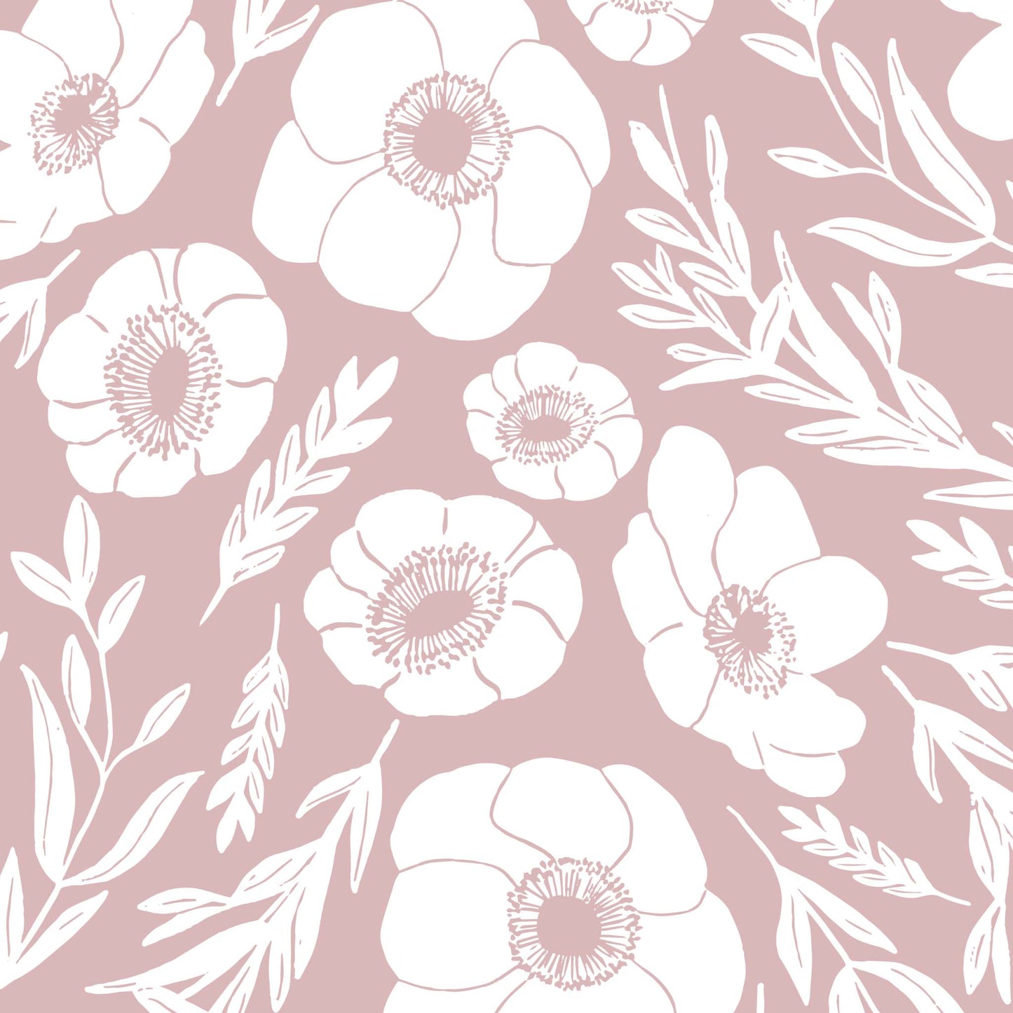 Winter Poppies Wallpaper - Dusty Rose