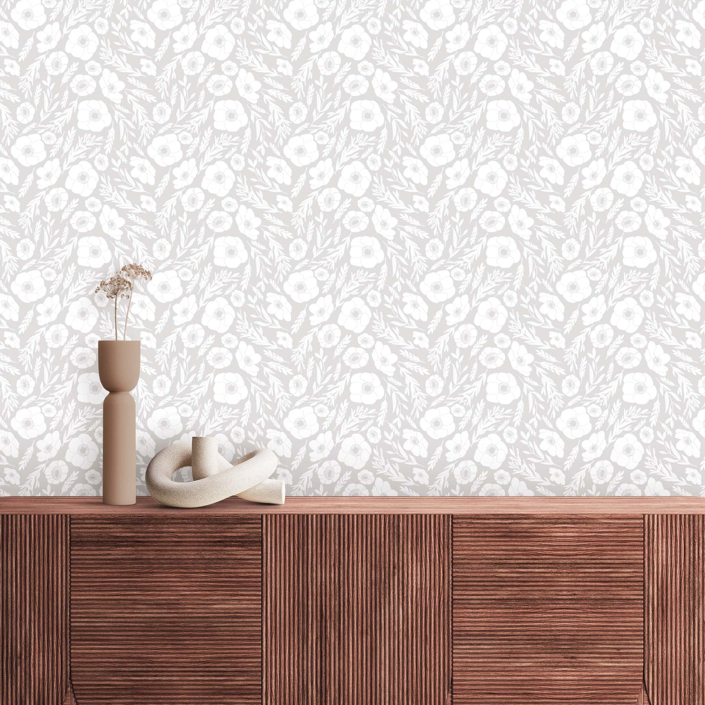 Winter Poppies Wallpaper - Greige