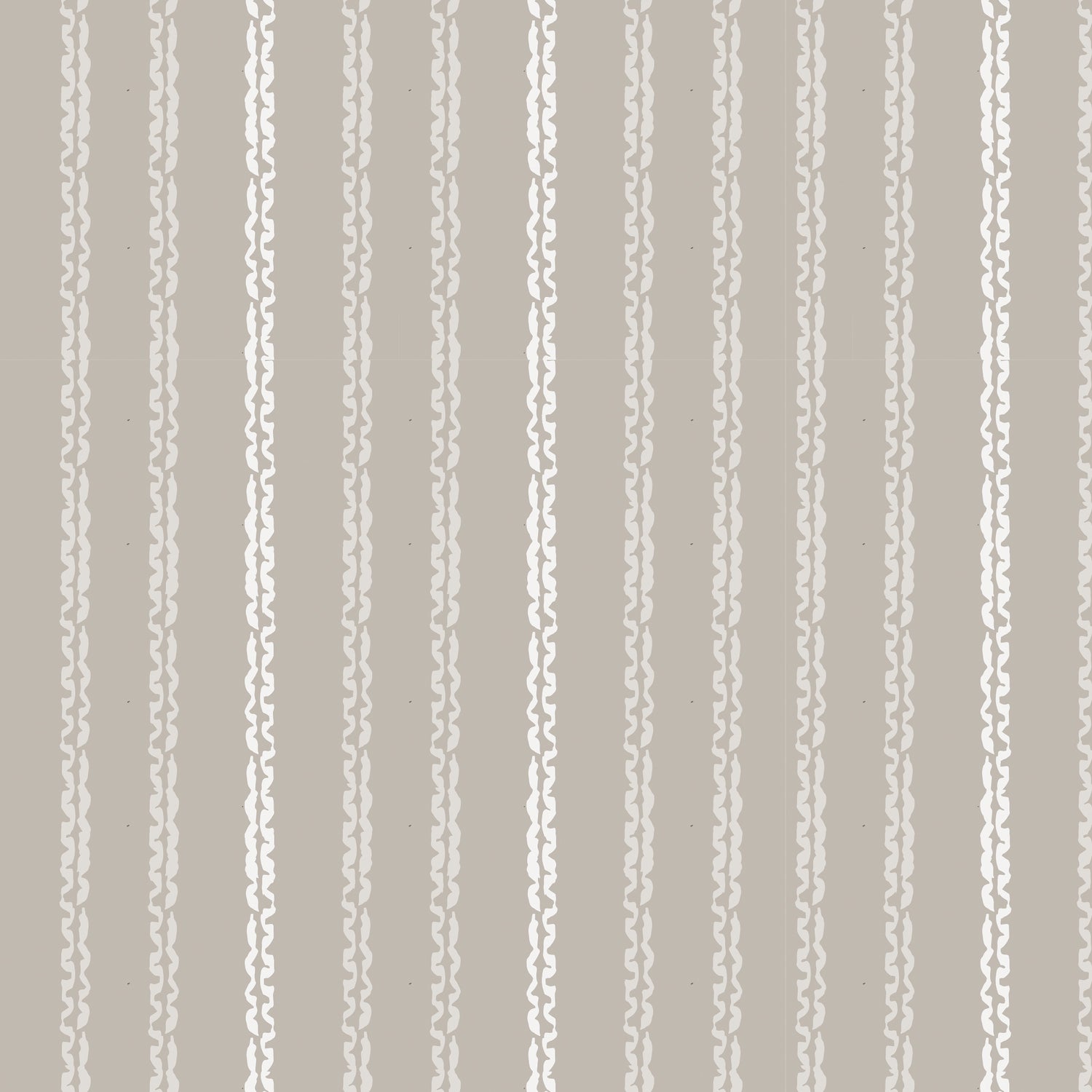 Close up featuring Clea peel-and-stick wallpaper in clay by Jackie O'Bosky. Taupe and cream vertical stripes.