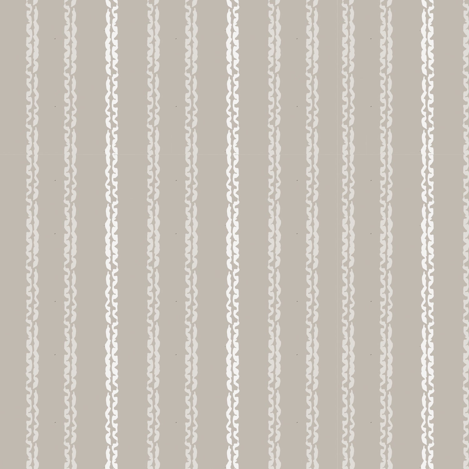 Close up featuring Clea peel-and-stick wallpaper in clay by Jackie O'Bosky. Taupe and cream vertical stripes.