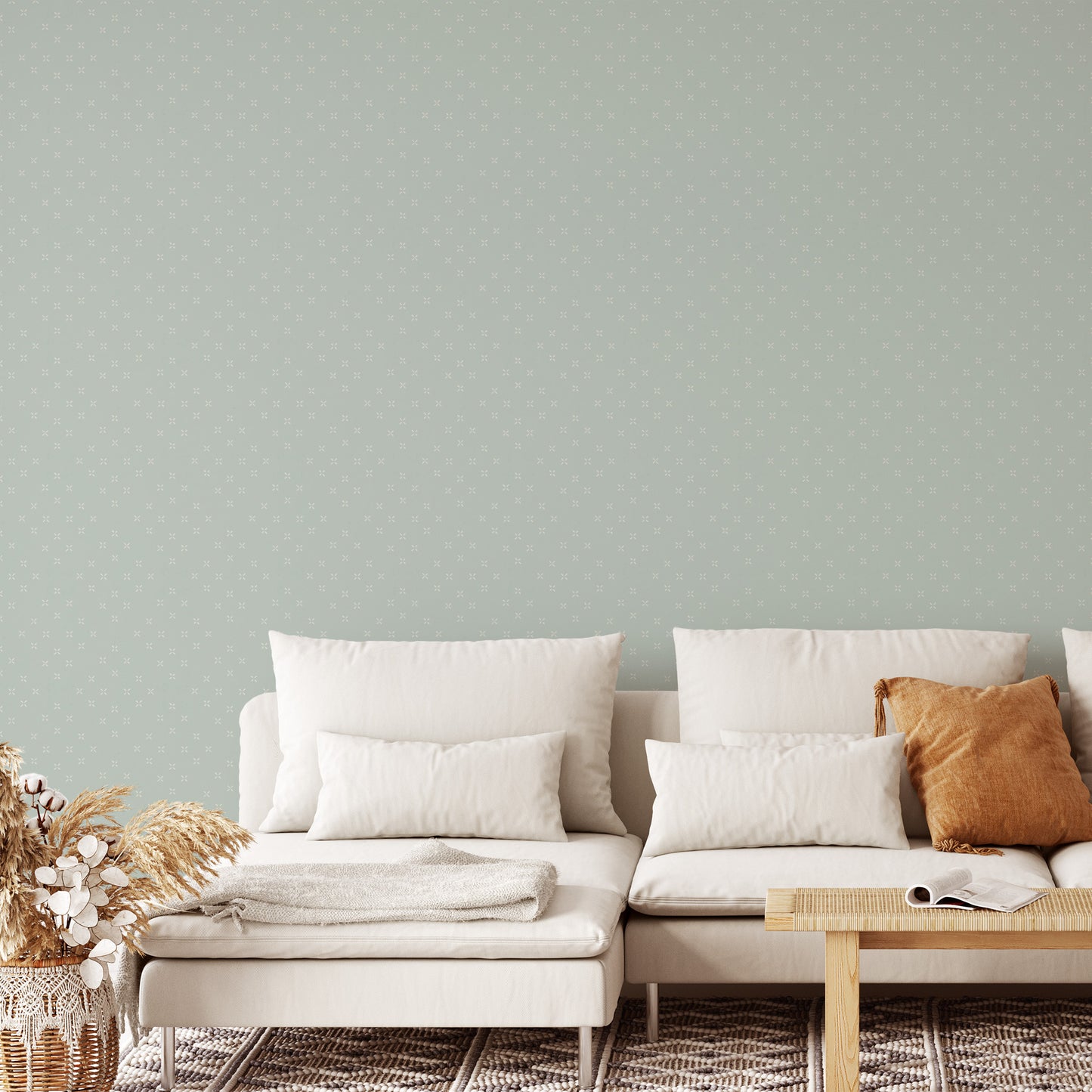 Living Room featuring Cayla Naylor Cordova-Sage Peel and Stick Wallpaper - a minimalist pattern
