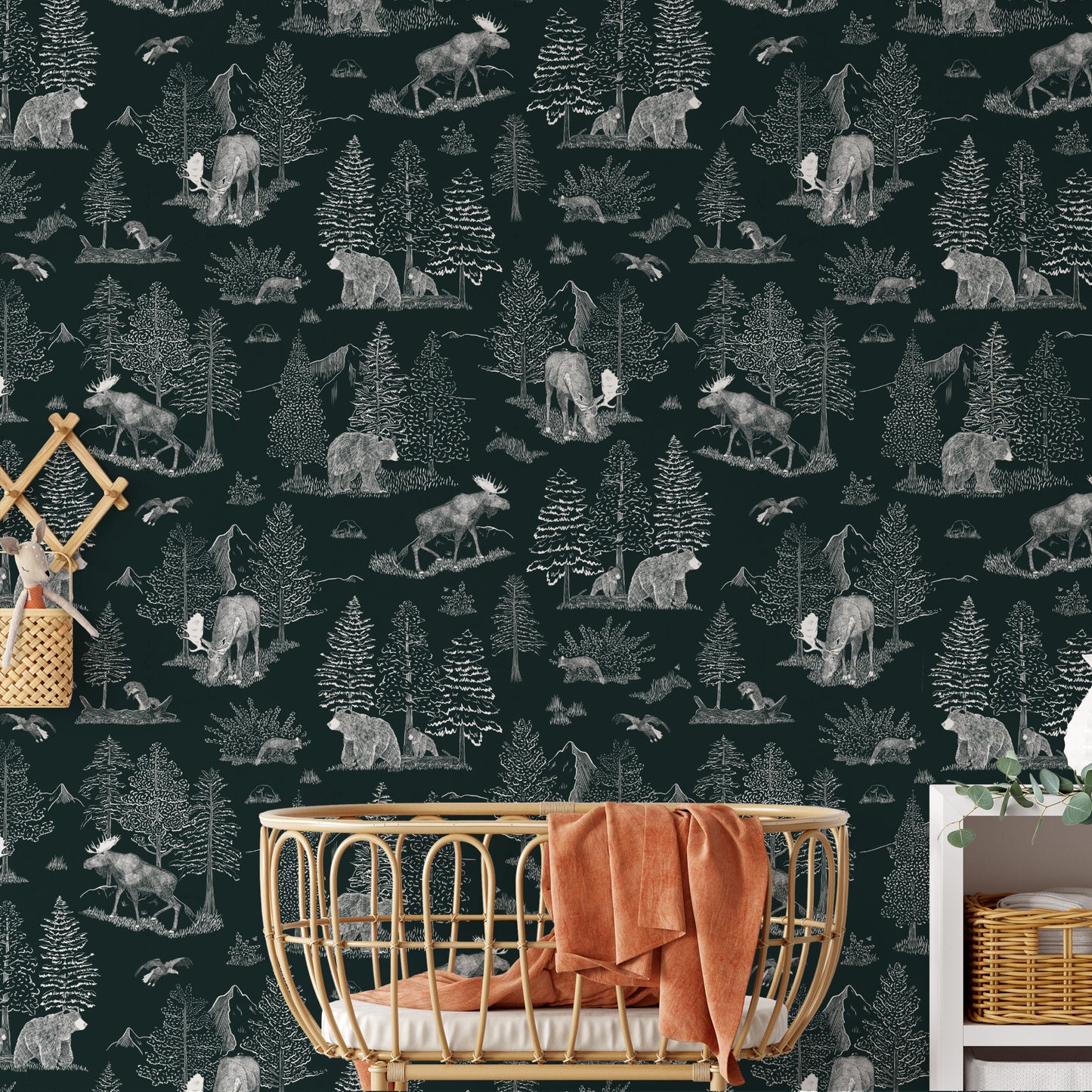 Bedroom featuring Cayla Naylor Denali- Forest Peel and Stick Wallpaper - a nature inspired pattern