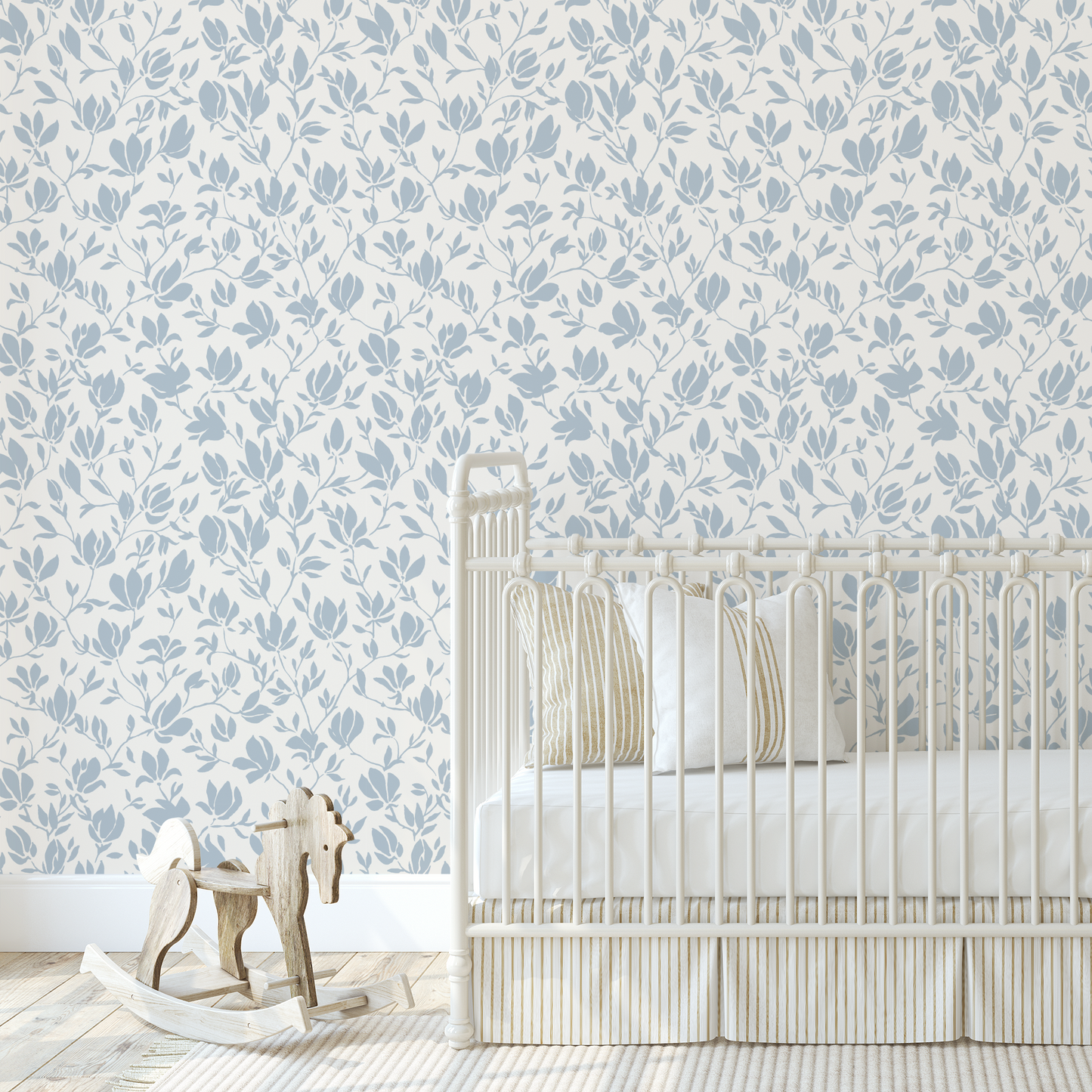 Flora Wallpaper - Gray Blue Flowers