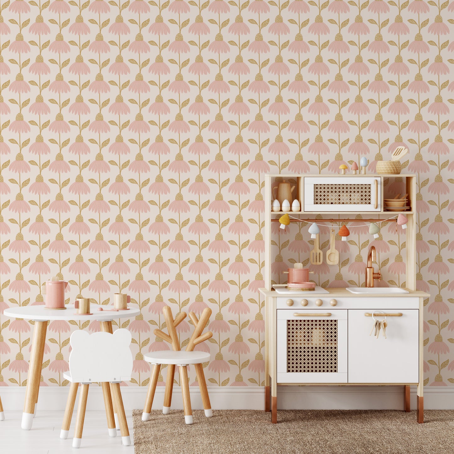 Garden Cosmos Wallpaper - Blush Ochre