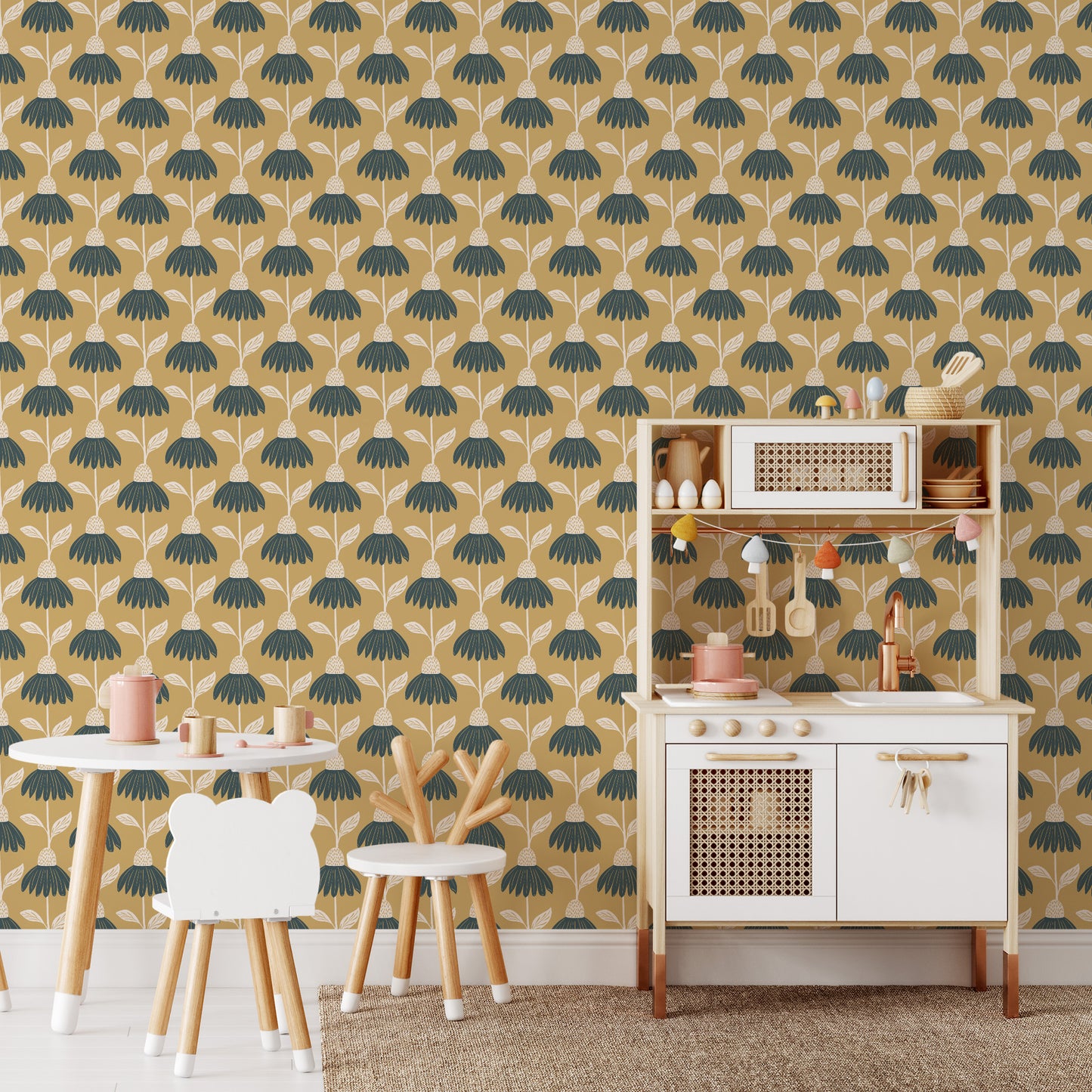 Garden Cosmos Wallpaper - Gold Green