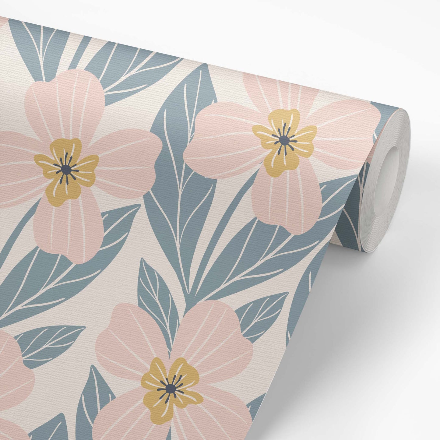 Garden Poppies Wallpaper - Pink and Sage