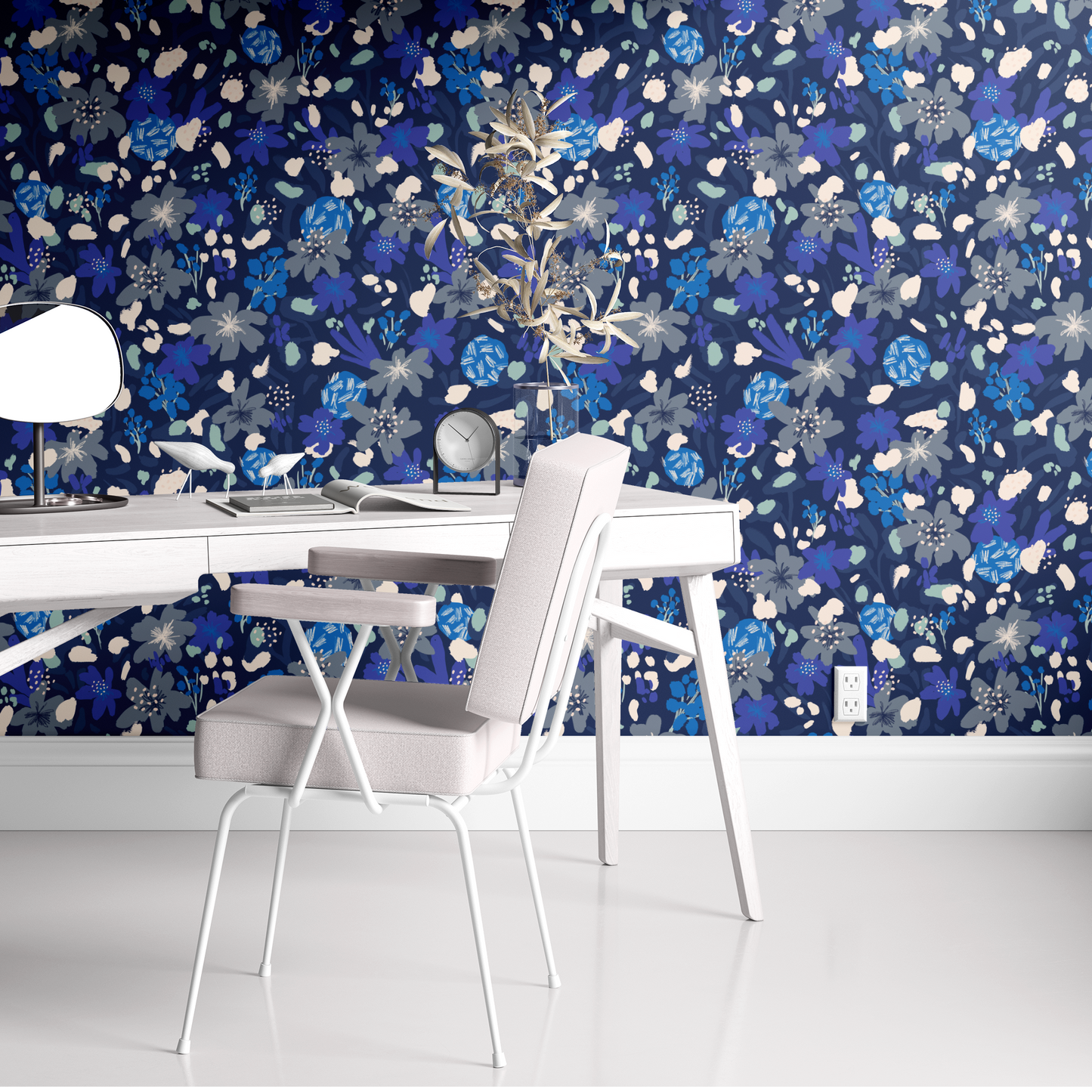 Bold Floral Wallpaper - Indigo