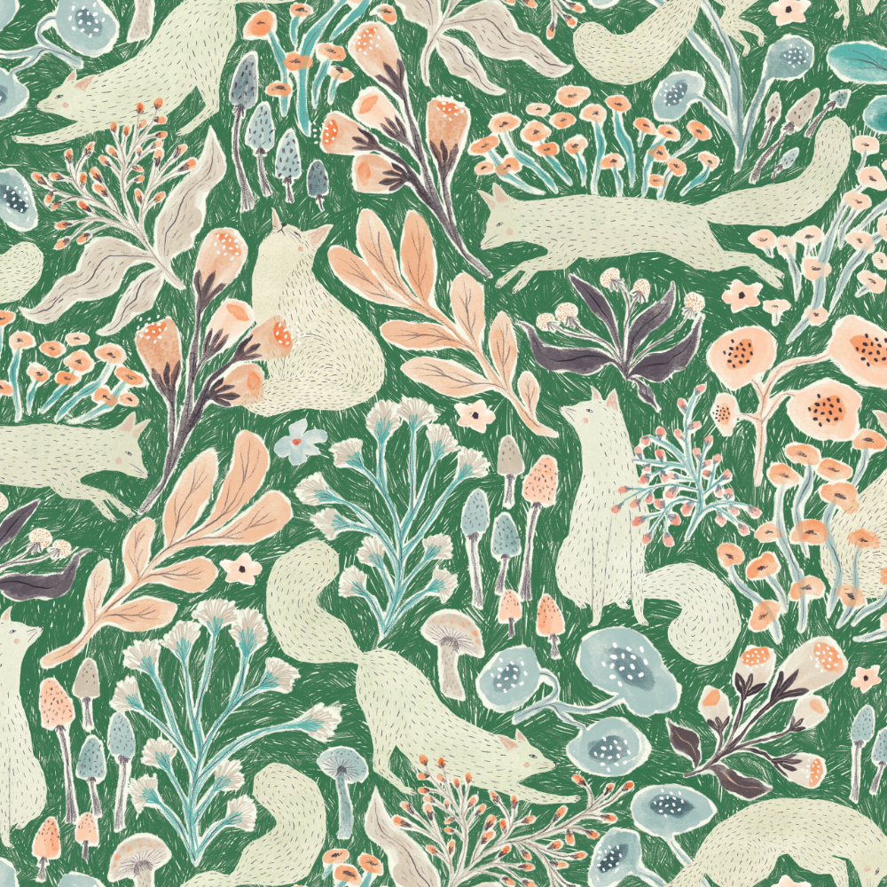 Fox Friends Wallpaper - Emerald