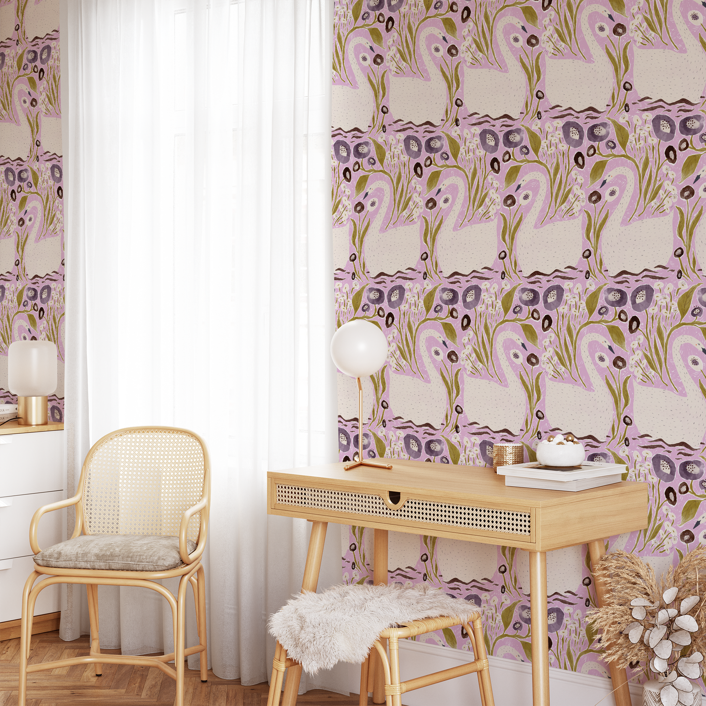 Swan Garden Wallpaper - Periwinkle
