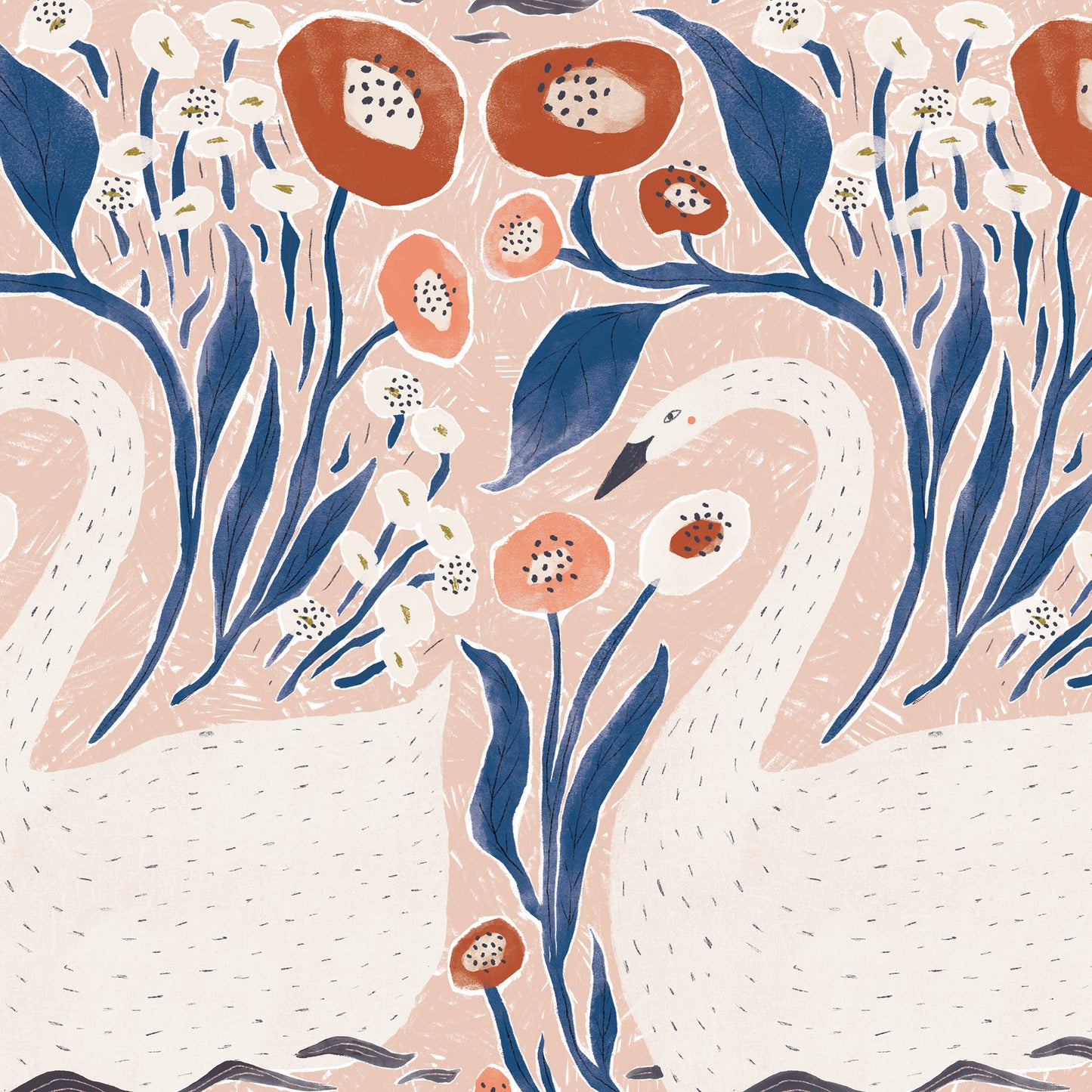 Swan Garden Wallpaper - Rose