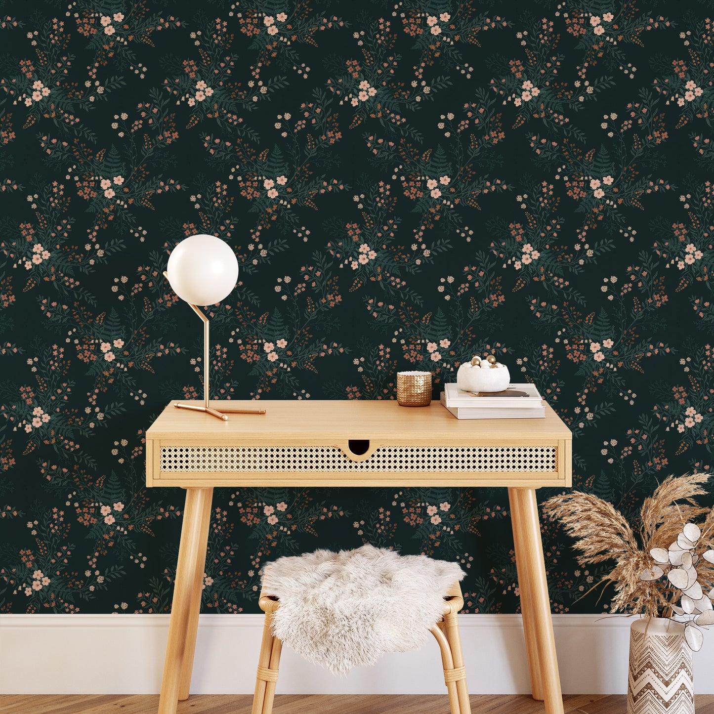 Bedroom featuring Cayla Naylor Juniper-Forest Peel and Stick Wallpaper - a foliage pattern