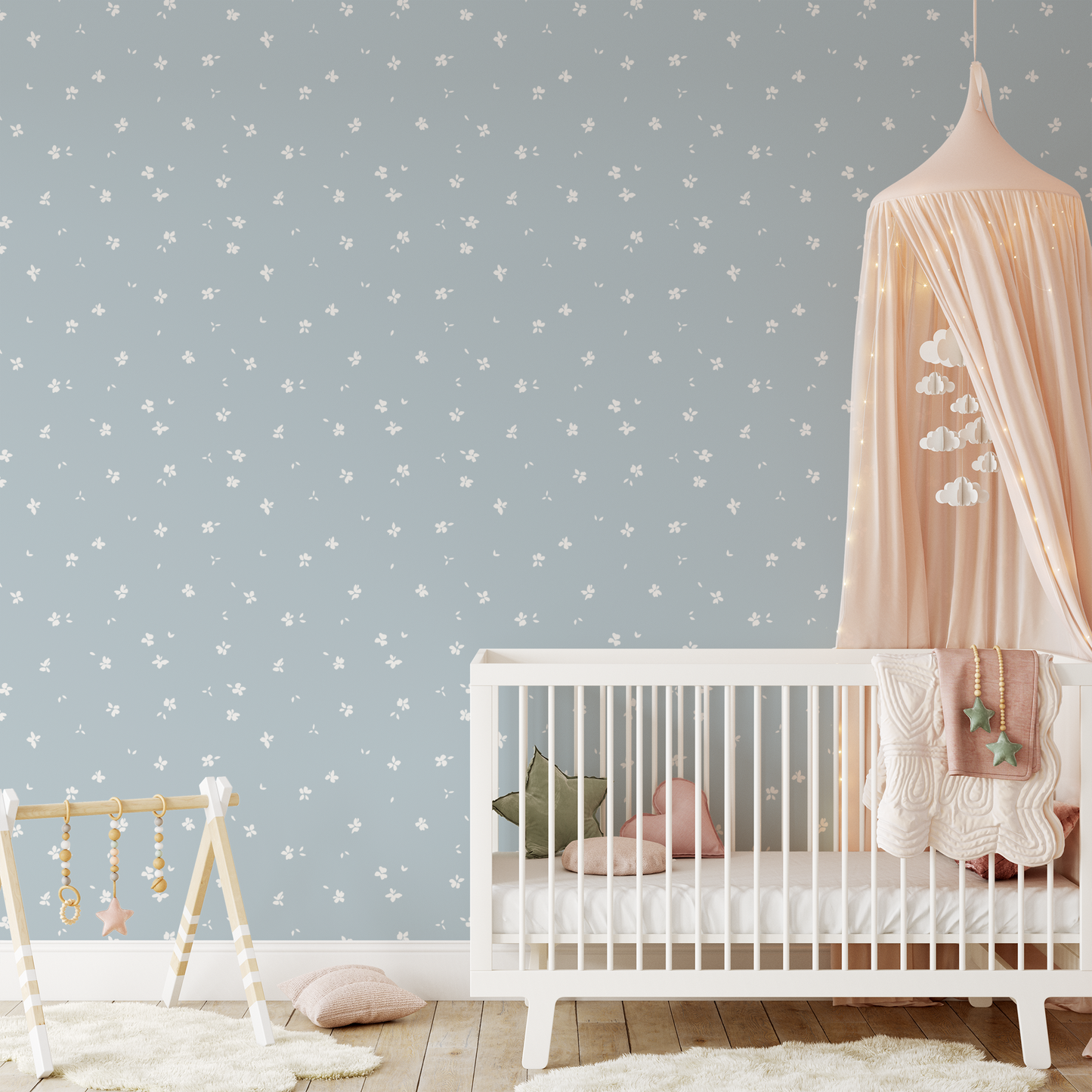 Tiny Floral Wallpaper - Dusty Blue