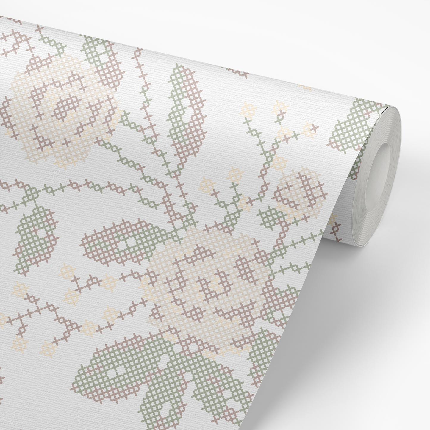Cross Stitch Flowers Wallpaper - Ivory