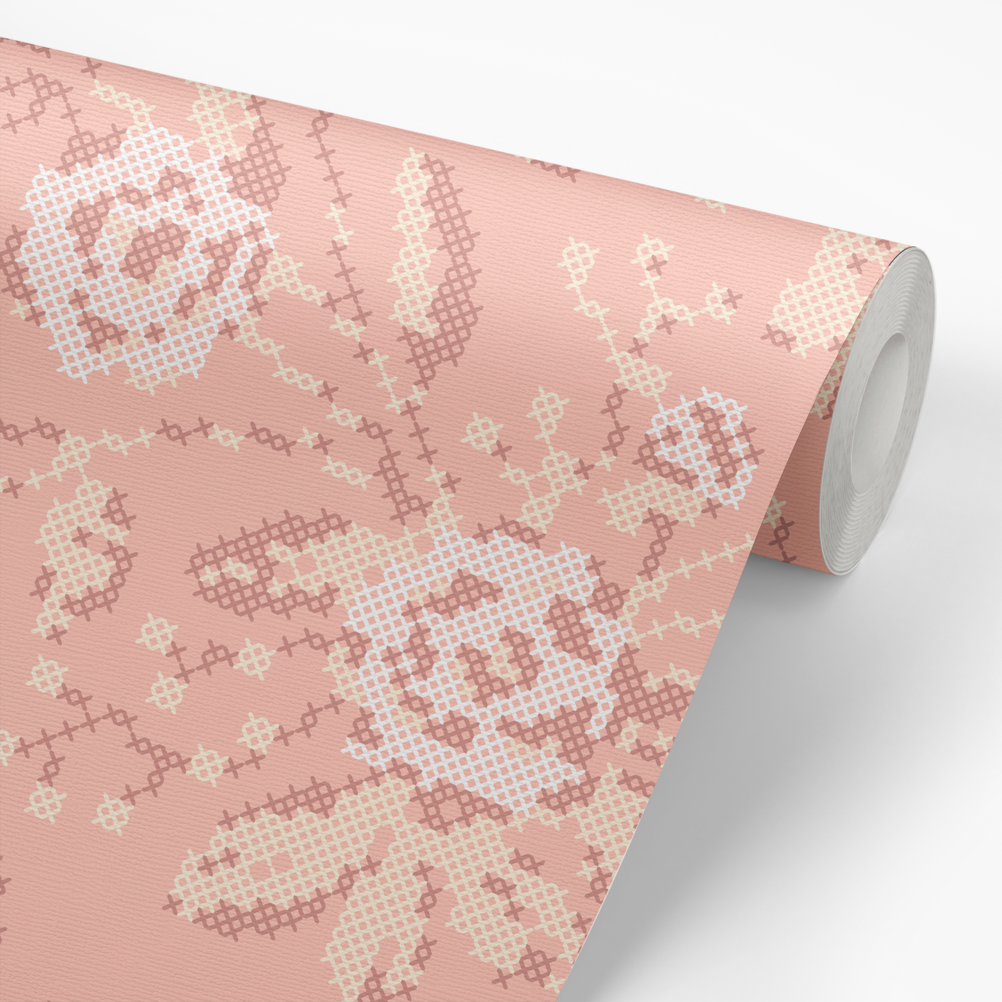 Cross Stitch Flowers Wallpaper - Pink