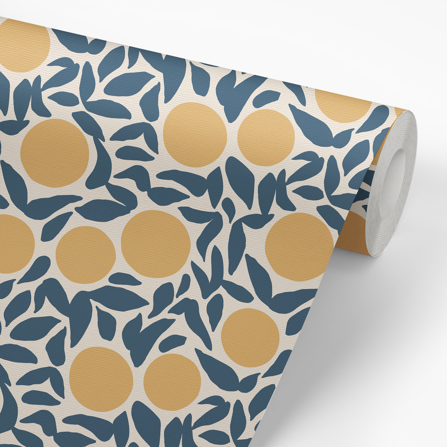 Flower Dots Wallpaper - Navy Yellow
