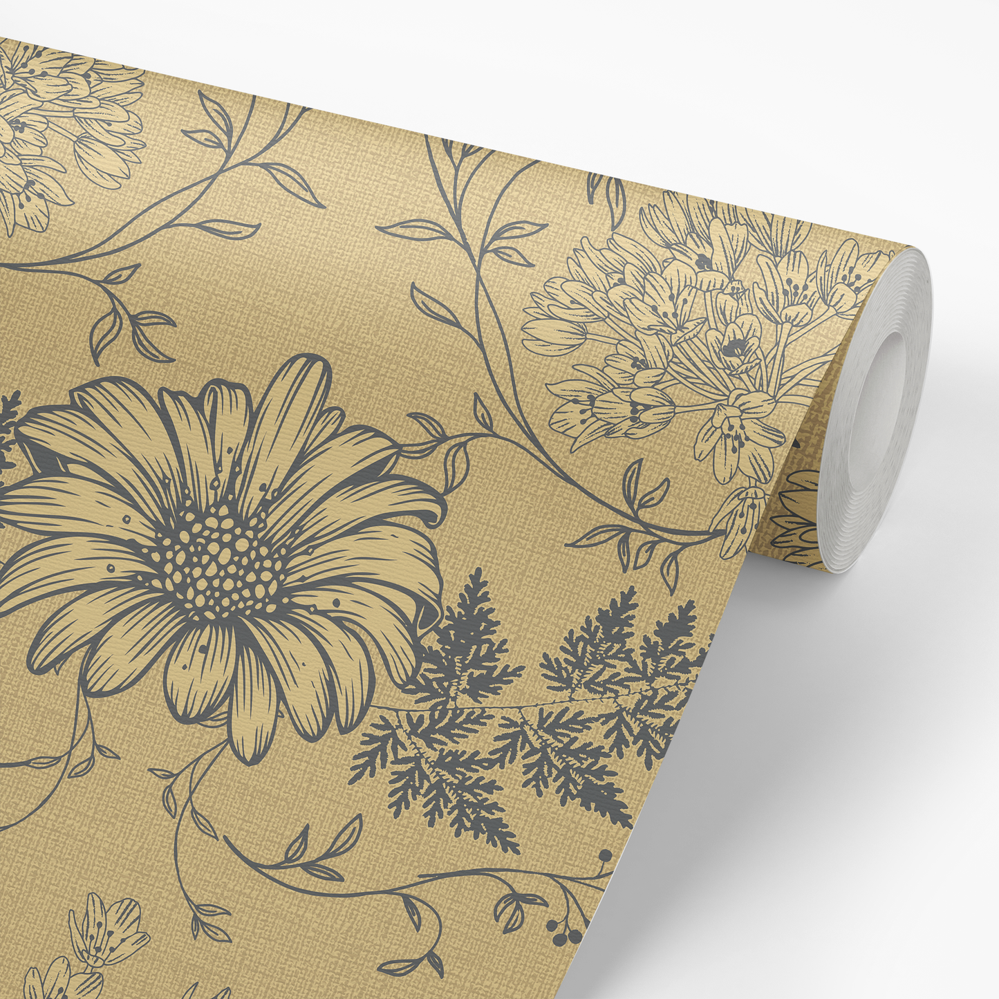 Toile Flowers Wallpaper - Gold