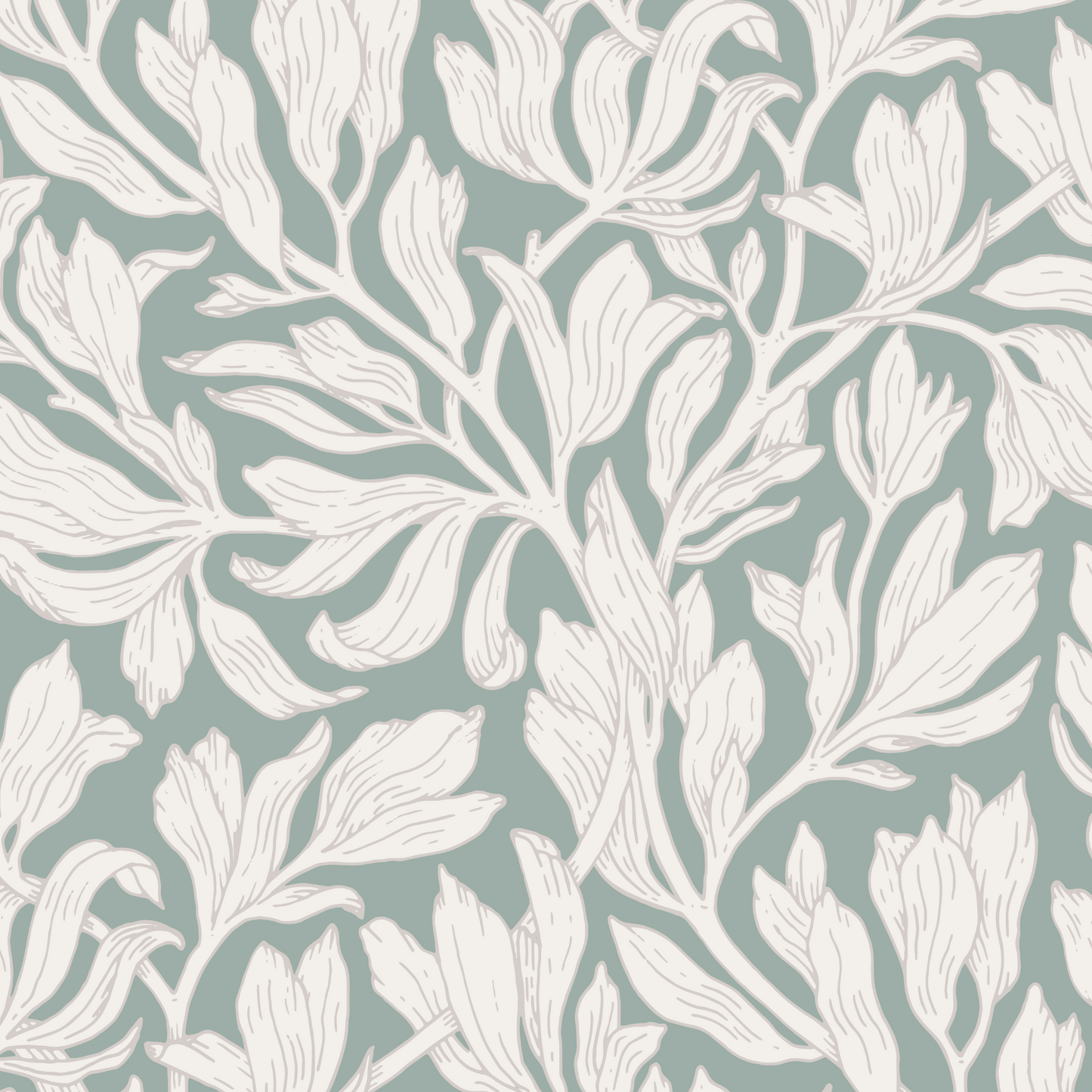 Olivia Wallpaper - White on Sage