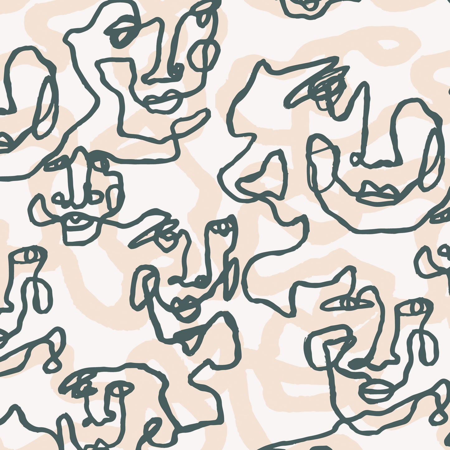 La Cara Wallpaper - Green on Beige