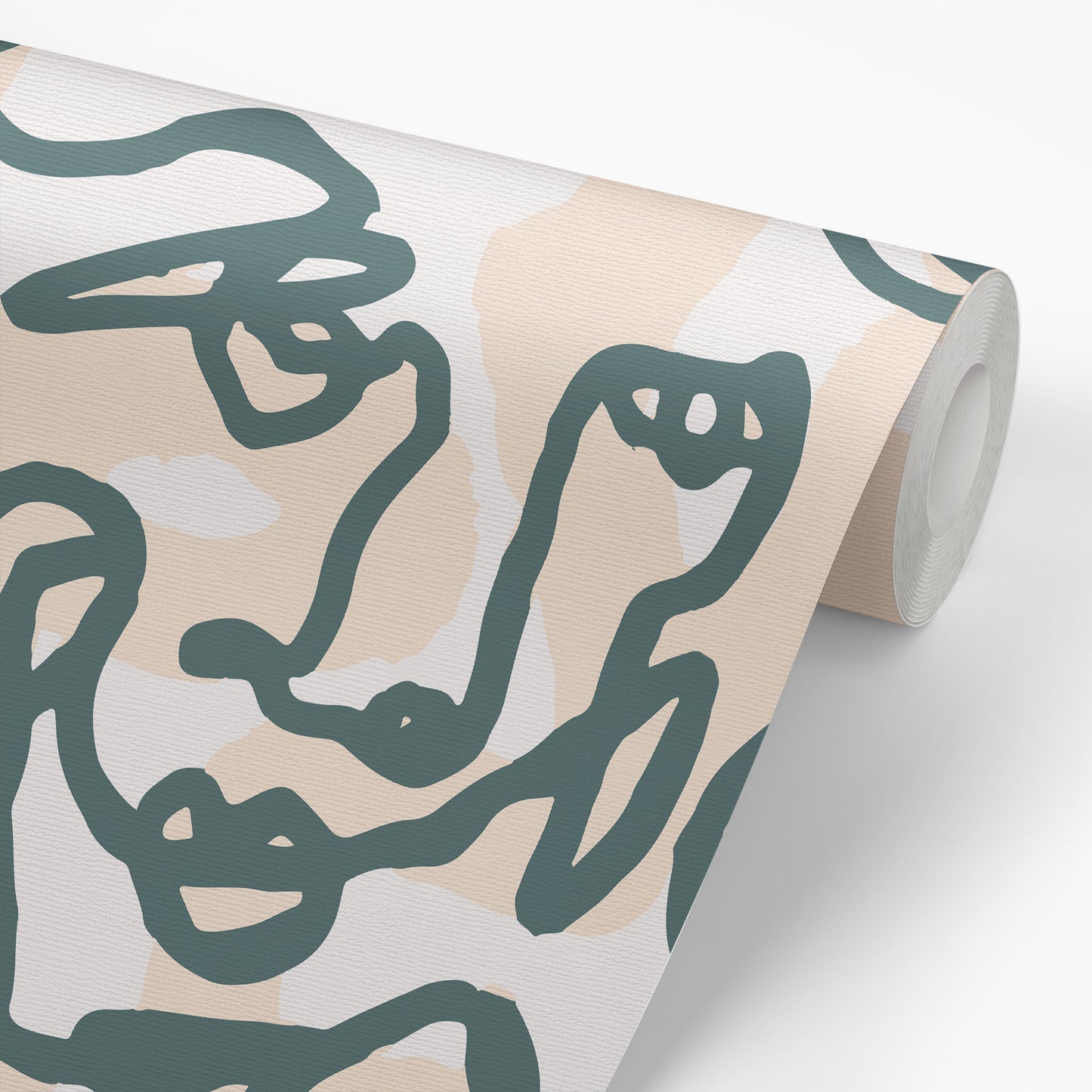 La Cara Wallpaper - Green on Beige