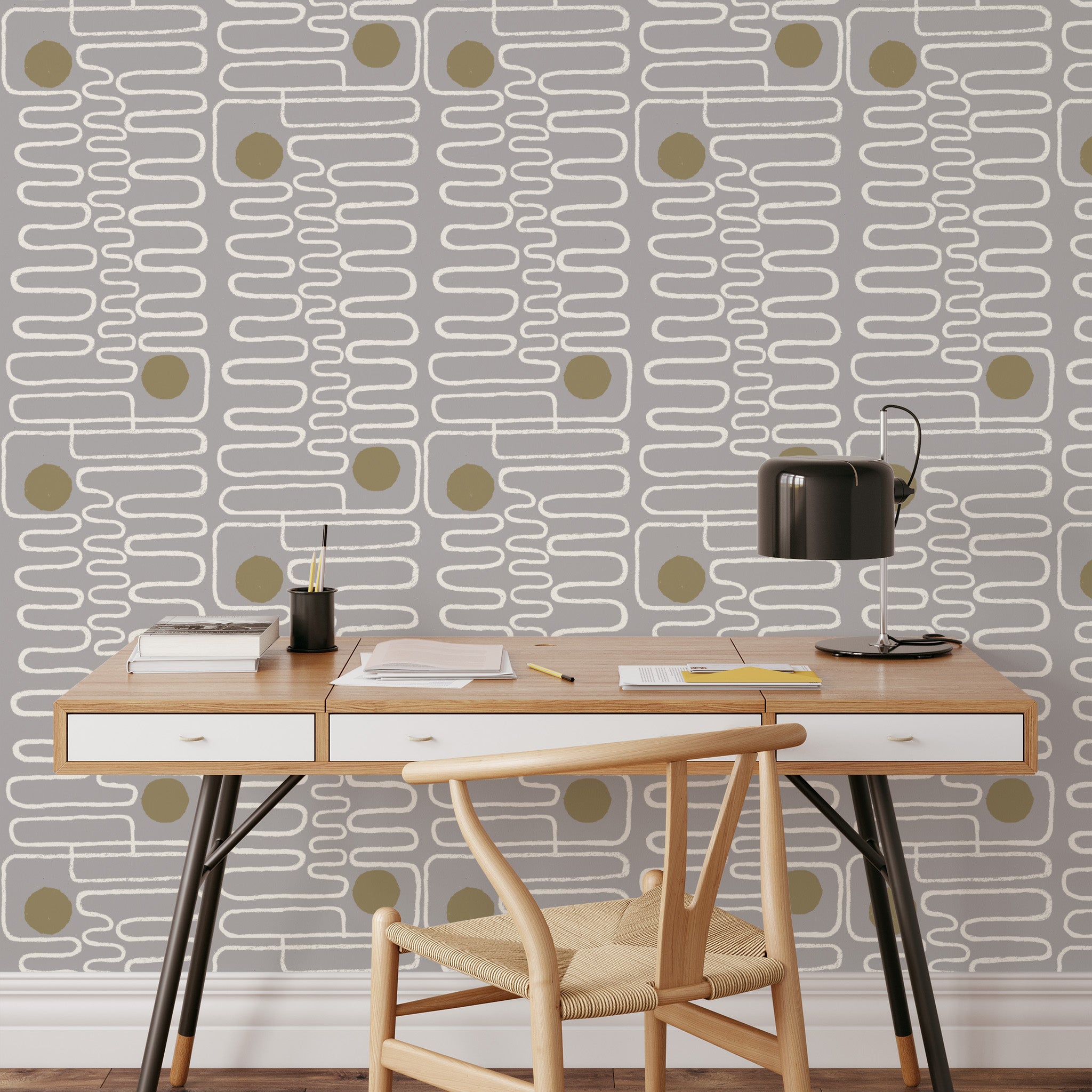Circle Squiggle Wallpaper Gray Ayara Home