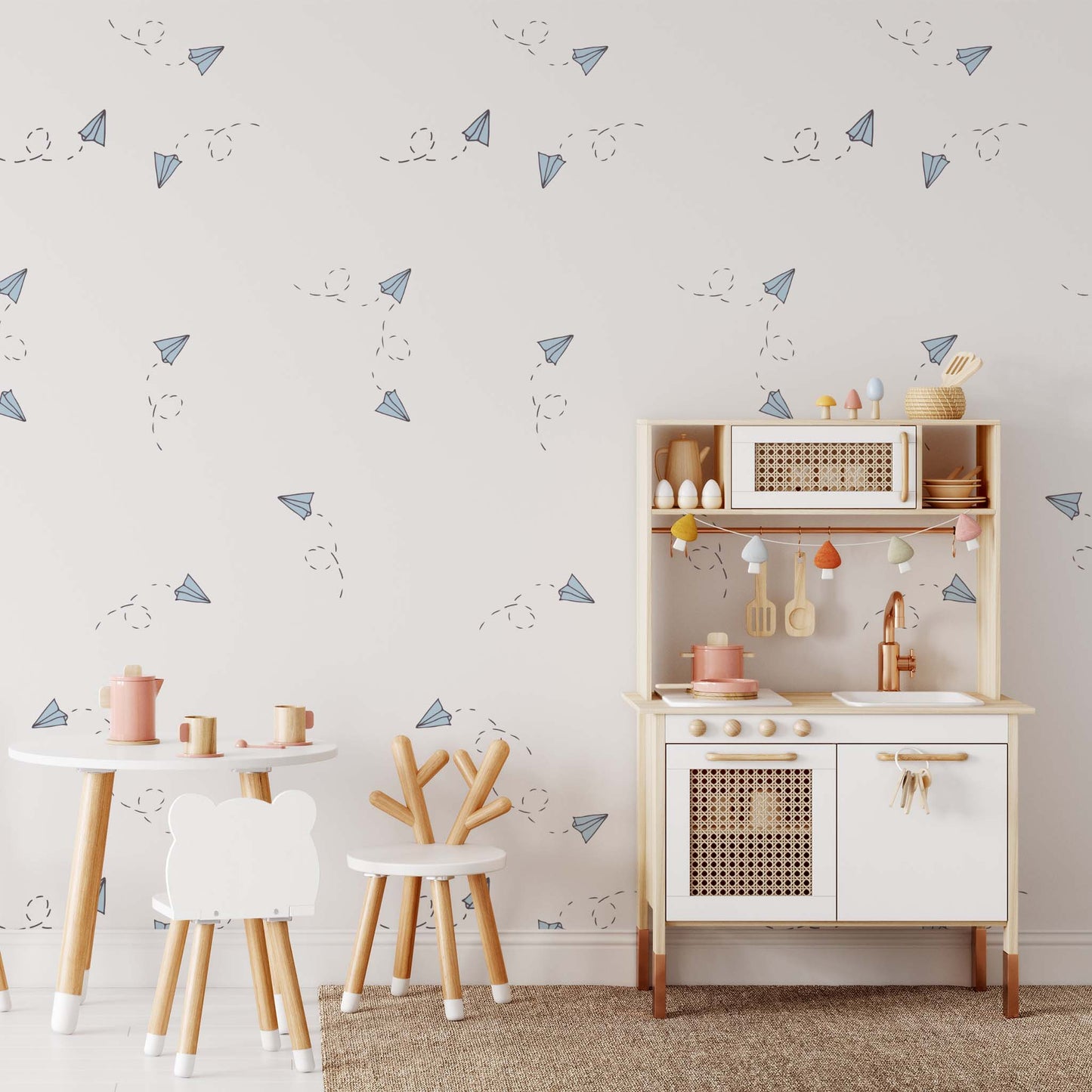 Paper Planes Wallpaper - Light Blue