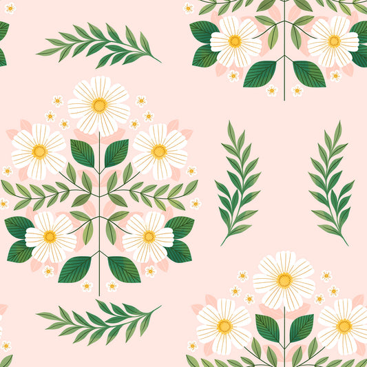 Folk Florals Wallpaper - Blush