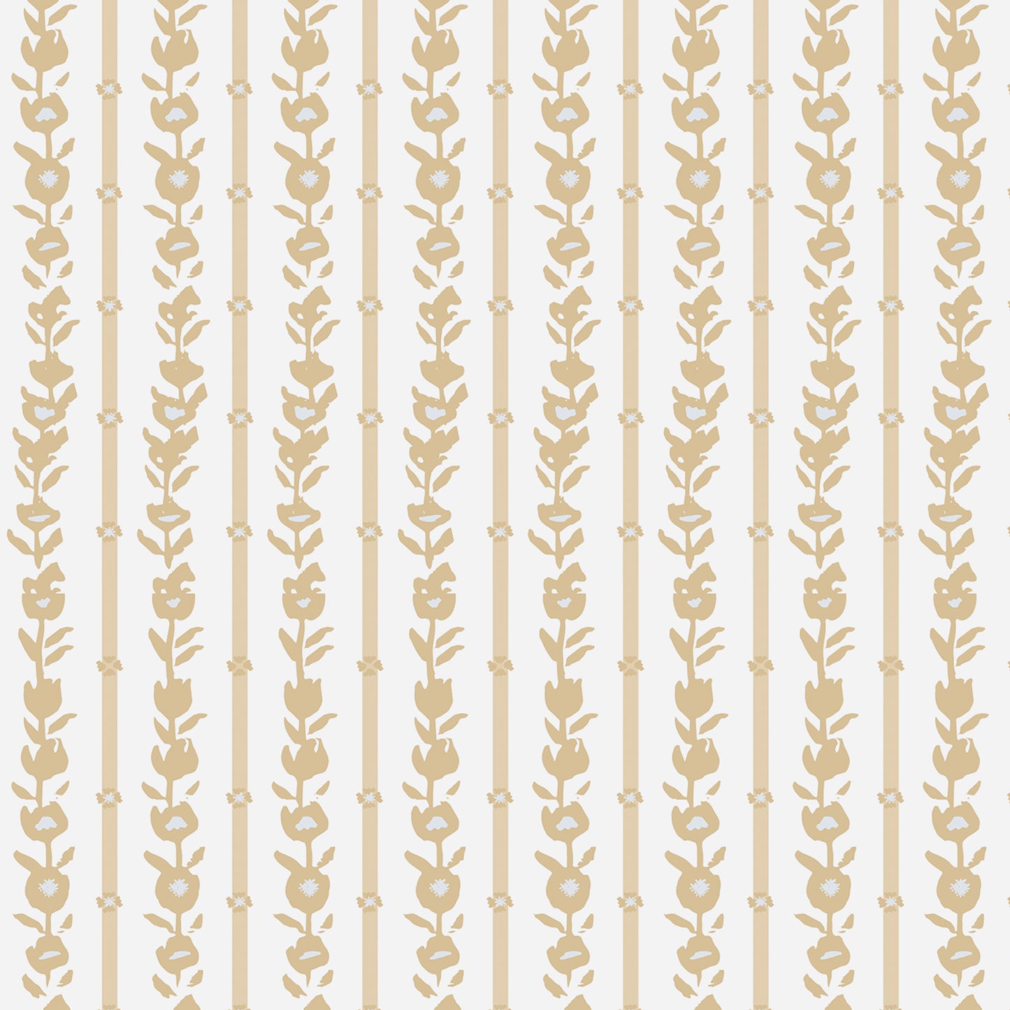 Close up of our oversized floral and stripe Esme peel and stick wallpaper in light yellow, grey, and cream by Jackie O'Bosky.