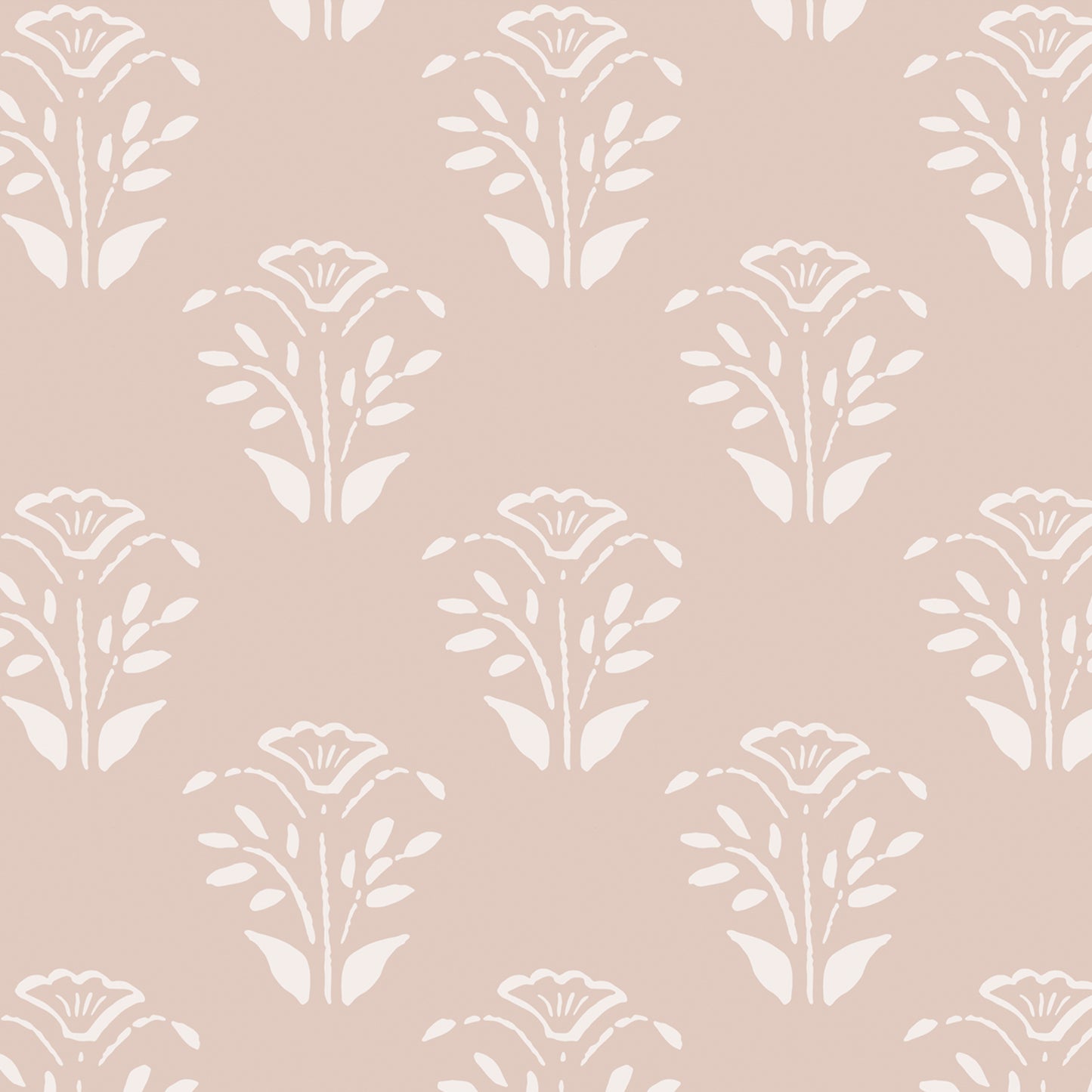 Close up of our Lulu Peel and Stick Wallpaper in Nude by Jackie O'Bosky. Hand drawn floral motifs in white on a nude background.